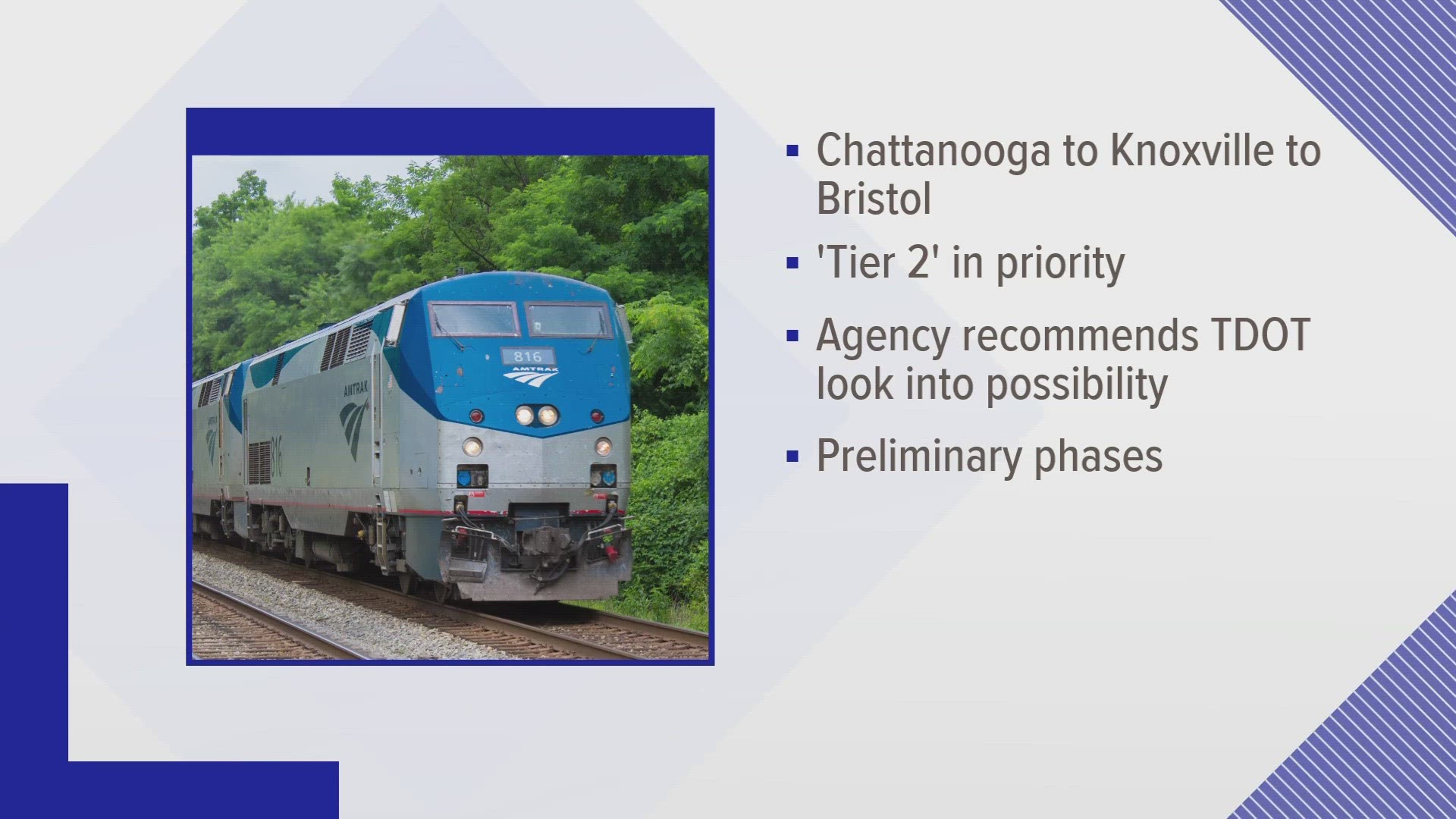 A rail line running through Knoxville to Chattanooga and Bristol was suggested as the second-most important priority.