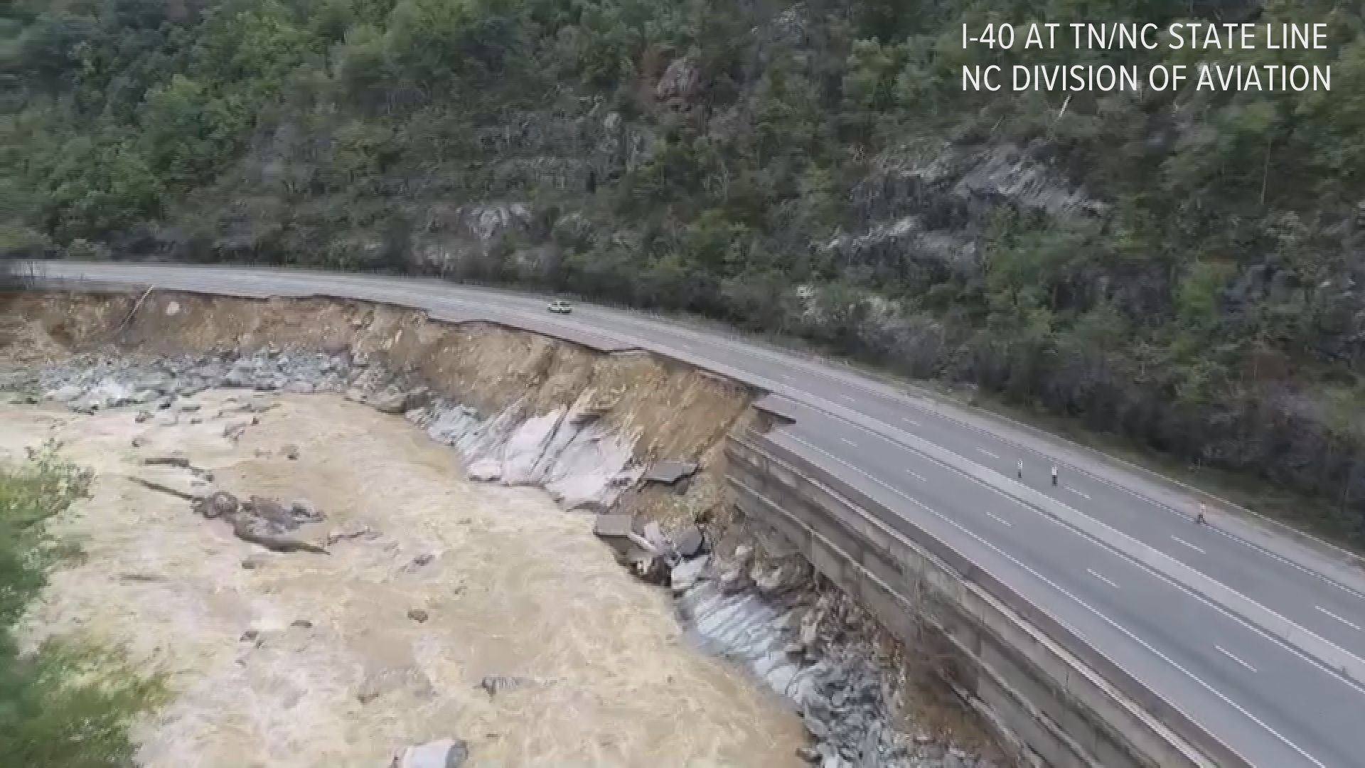 ​On I-40, a section in North Carolina three miles from the Tennessee state line collapsed into the Pigeon River. The road is not expected to reopen for months.