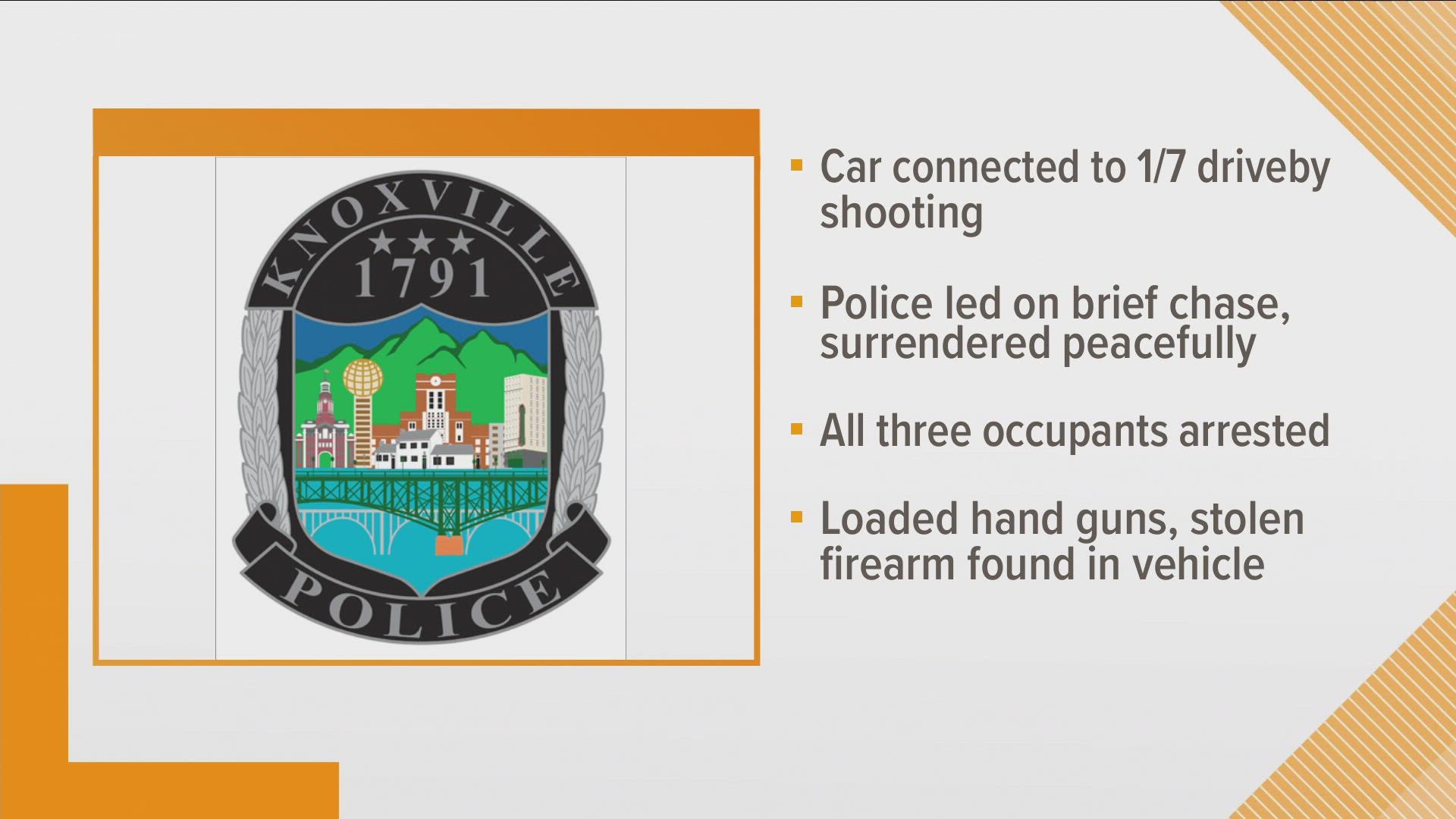 Three loaded hand guns were found in the car.