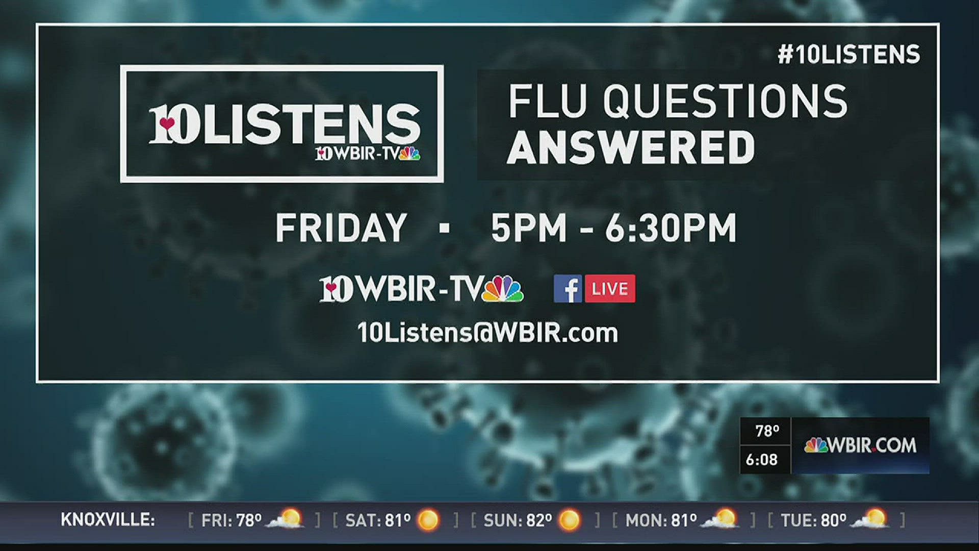 Flu season is here, and WBIR wants to help protect you and your family. Join us Friday for a 10Listens expert phone bank answering your flu questions.