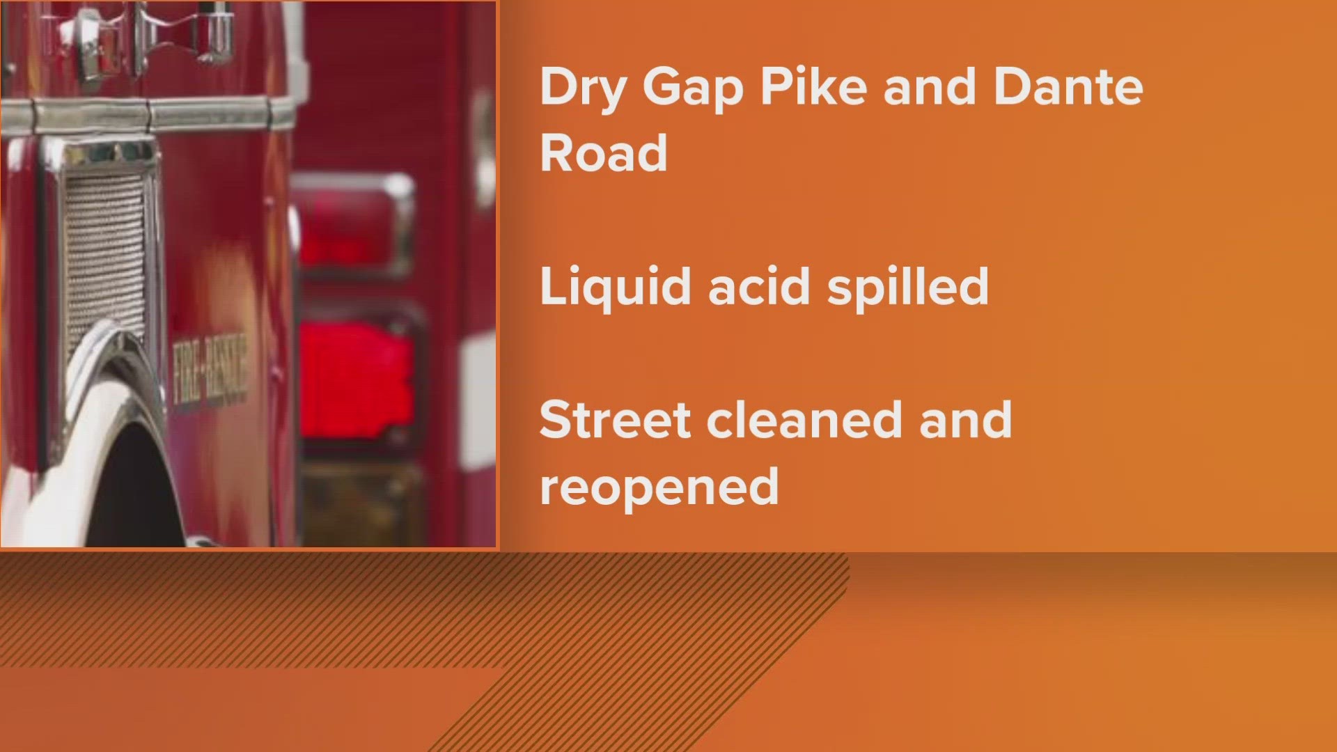 The spill happened around 9:15 p.m. on Dry Gap Pike and Dante Road.