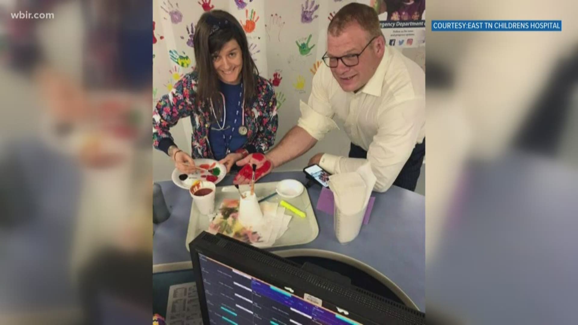 Knox County mayor Glenn Jacobs pent some time decorating the construction walls in East Tennessee Children's Hospital.