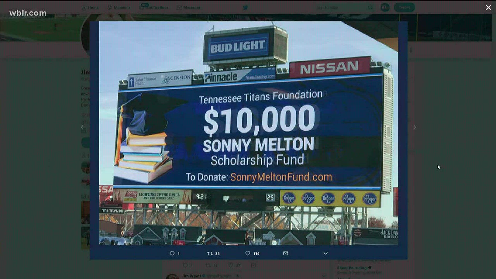 Heather Melton was honored at the Tennessee Titans game Sunday afternoon. More than $10,000 was donated to the Sonny Melton scholarship fund.
