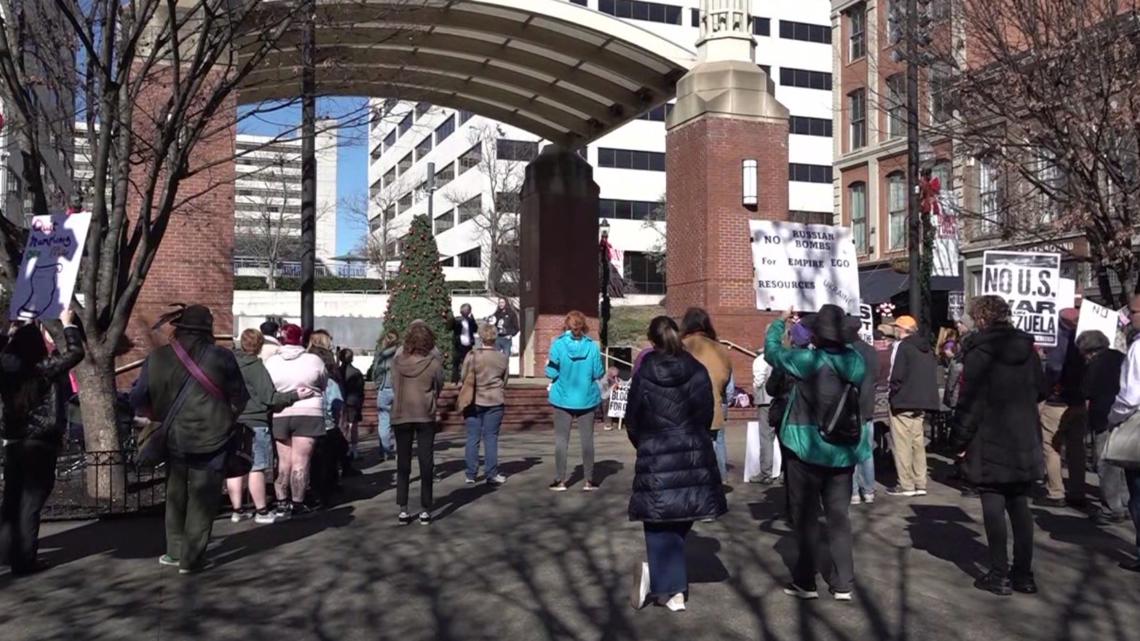 Dozens gather in Market Square to protest US actions in Venezuela