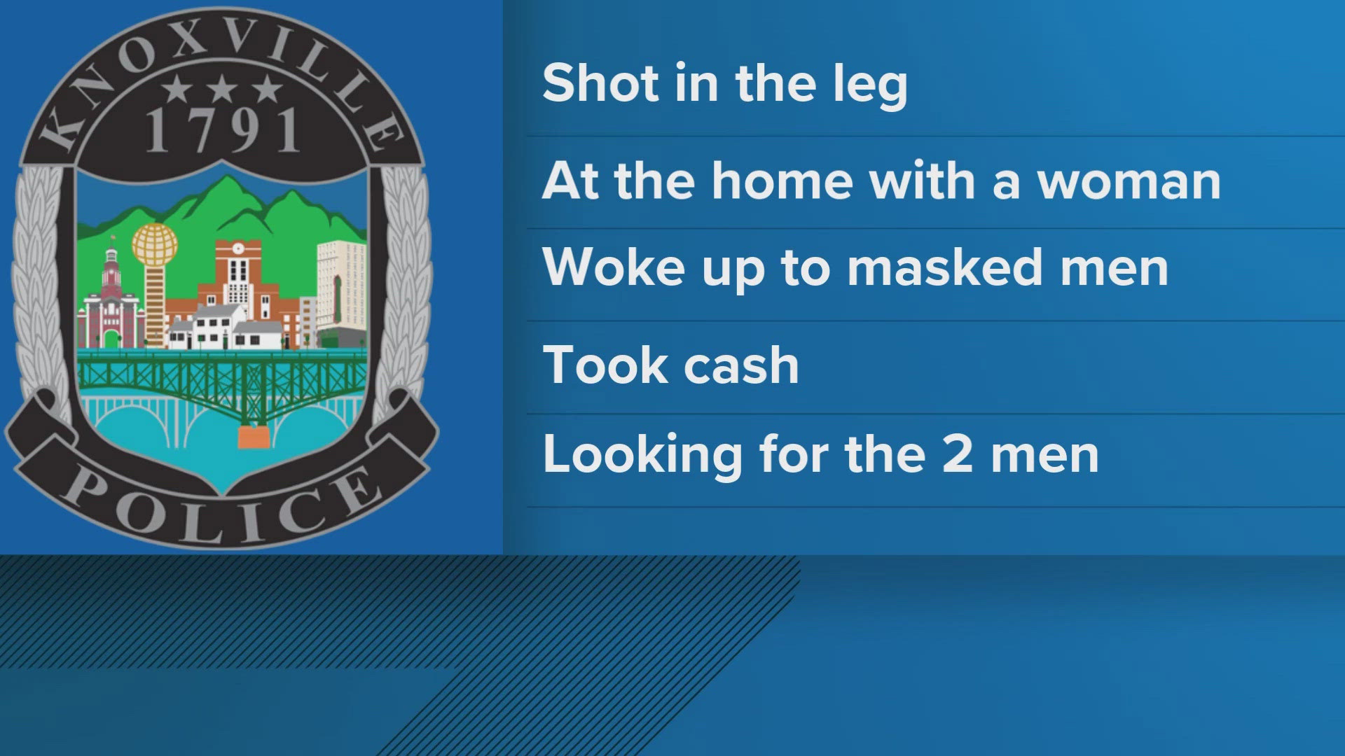 ​The 44-year-old victim told Knoxville Police Department officers he was awoken by two masked and armed people.