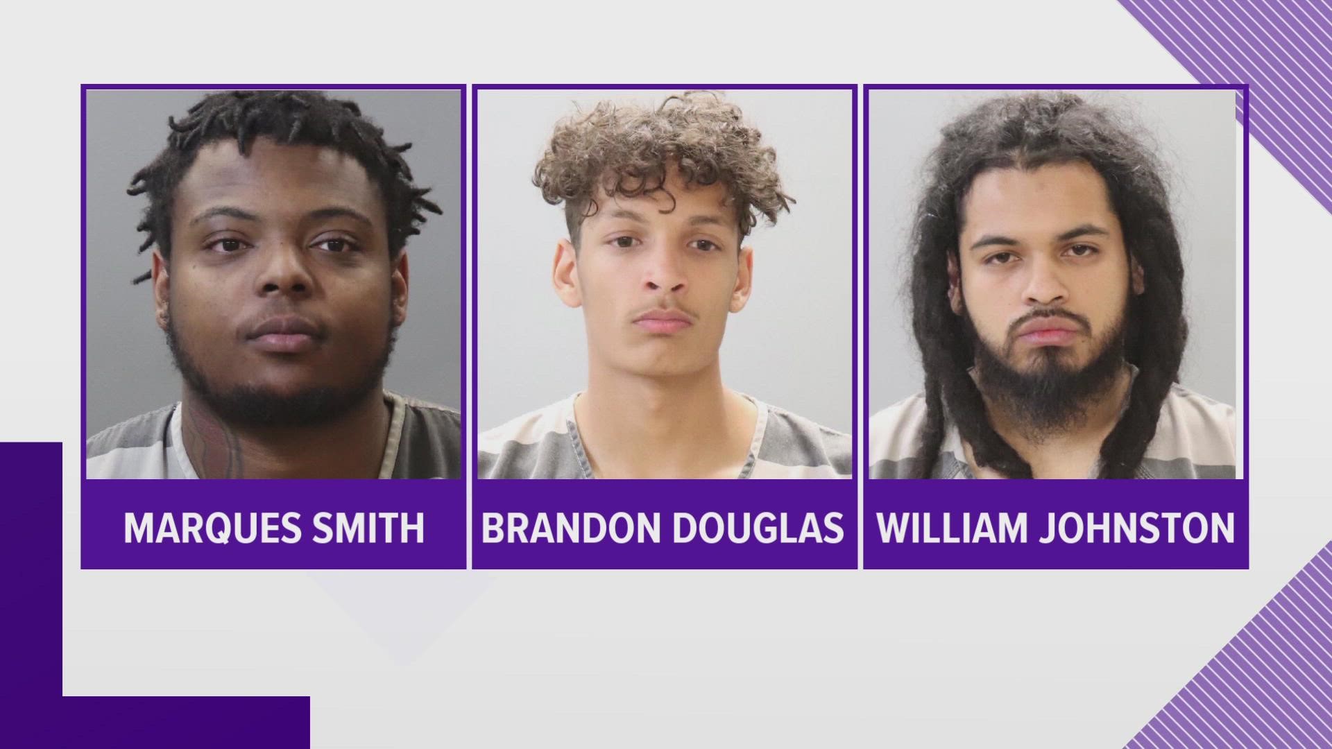 According to records, the four people stole a ballistic vest, a gas mask, a handgun and a rifle from the law enforcement cruisers.