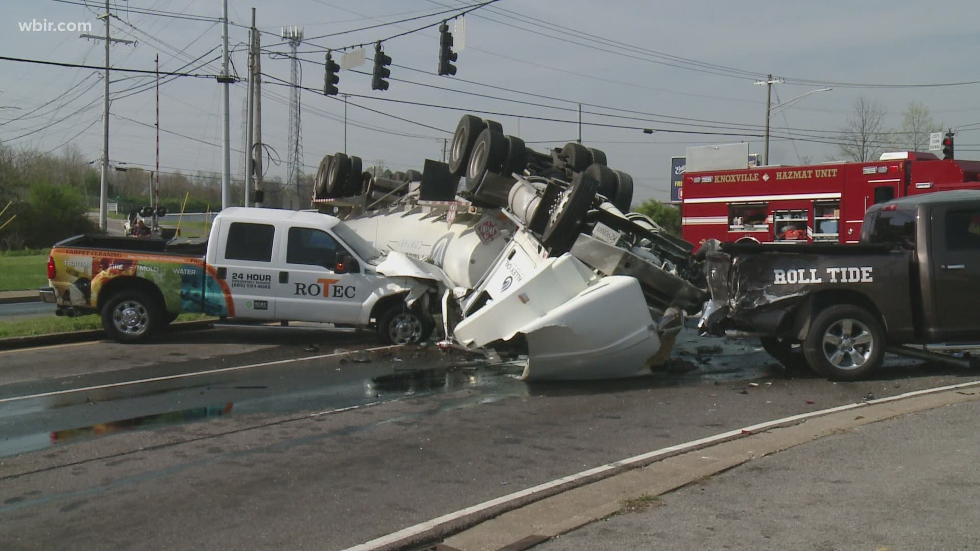 Two people suffered injuries after a tanker truck overturned in a crash near Liberty Street and Middlebrook Pike.