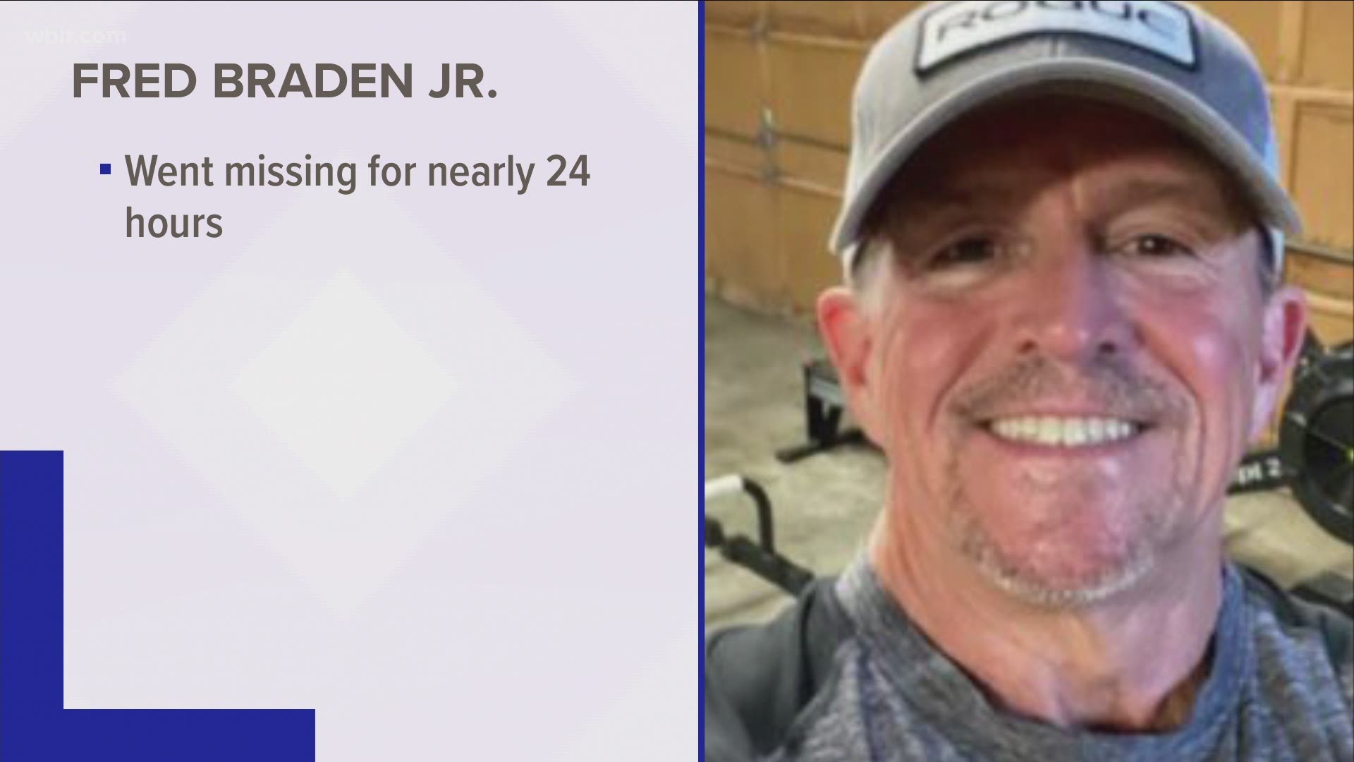 The National Park Service said rangers found 56-year-old "Fred Braden Jr." yesterday. He was missing for nearly 24 hours.