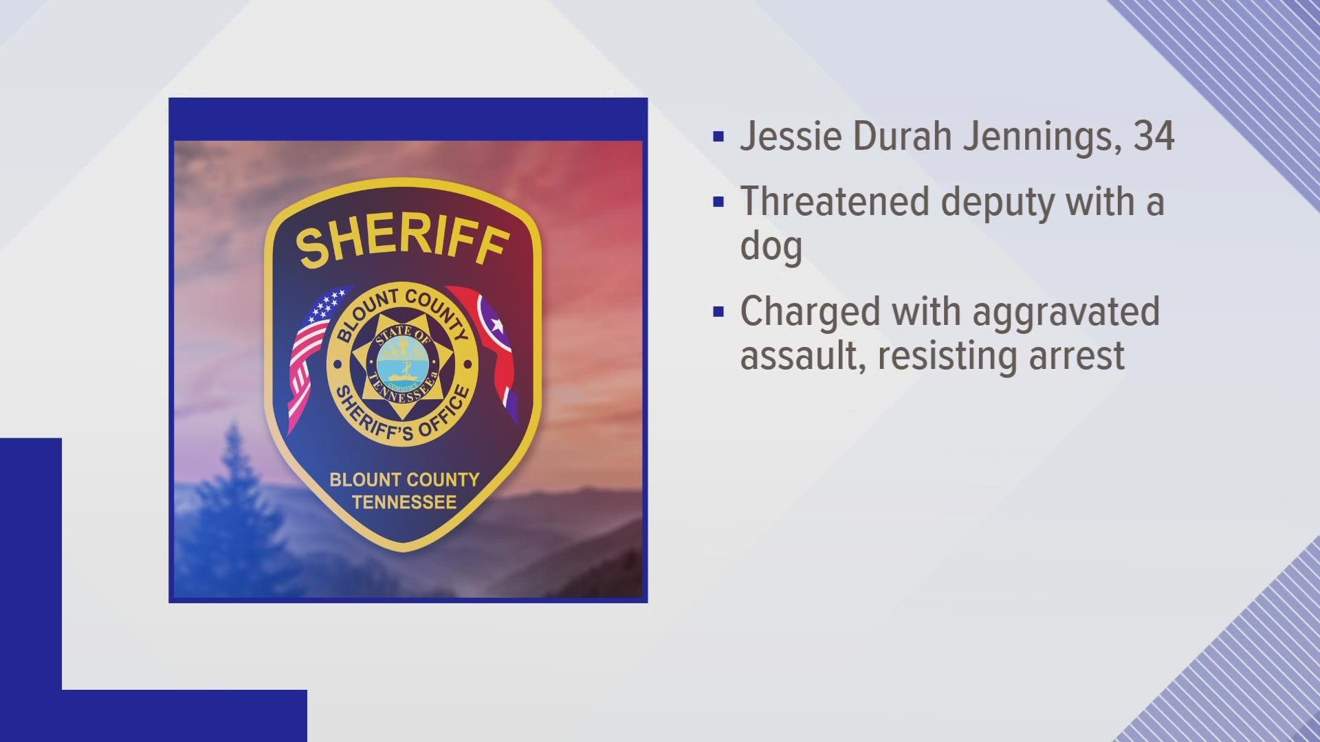 The Blount County Sheriff's Office said Jessie Jennings, 34, was intoxicated and said she would unlatch a dog crate while speaking with police.