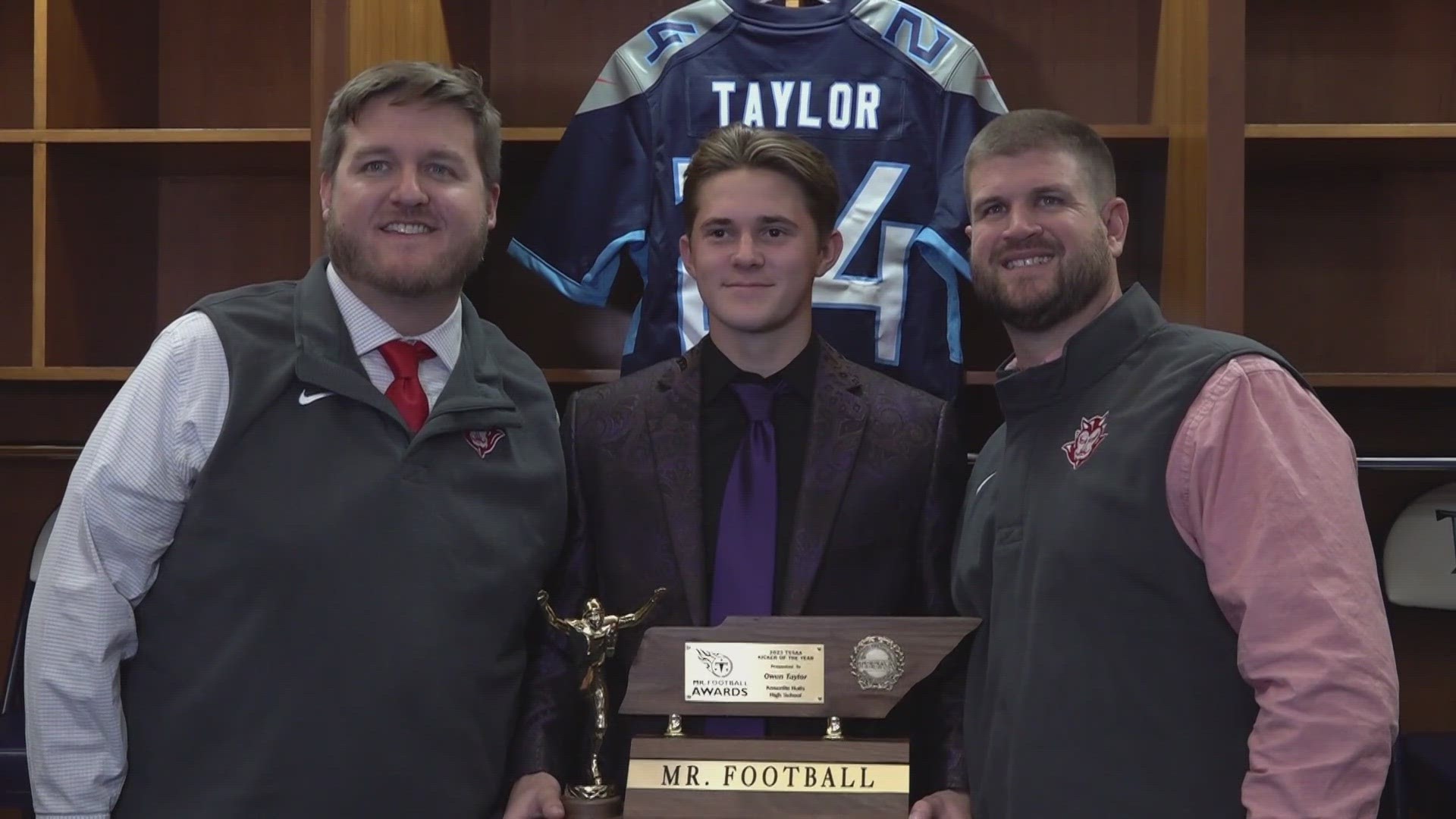 On Tuesday, Halls kicker Owen Taylor earned Kicker of the Year at the 2023 Tennessee Titans Mr. Football awards.