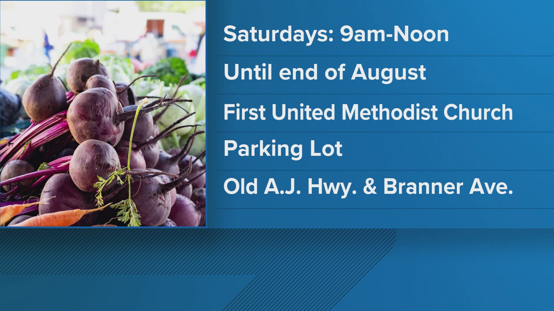 It will be open on Saturdays from nine in the morning until noon and will run through the end of August.
