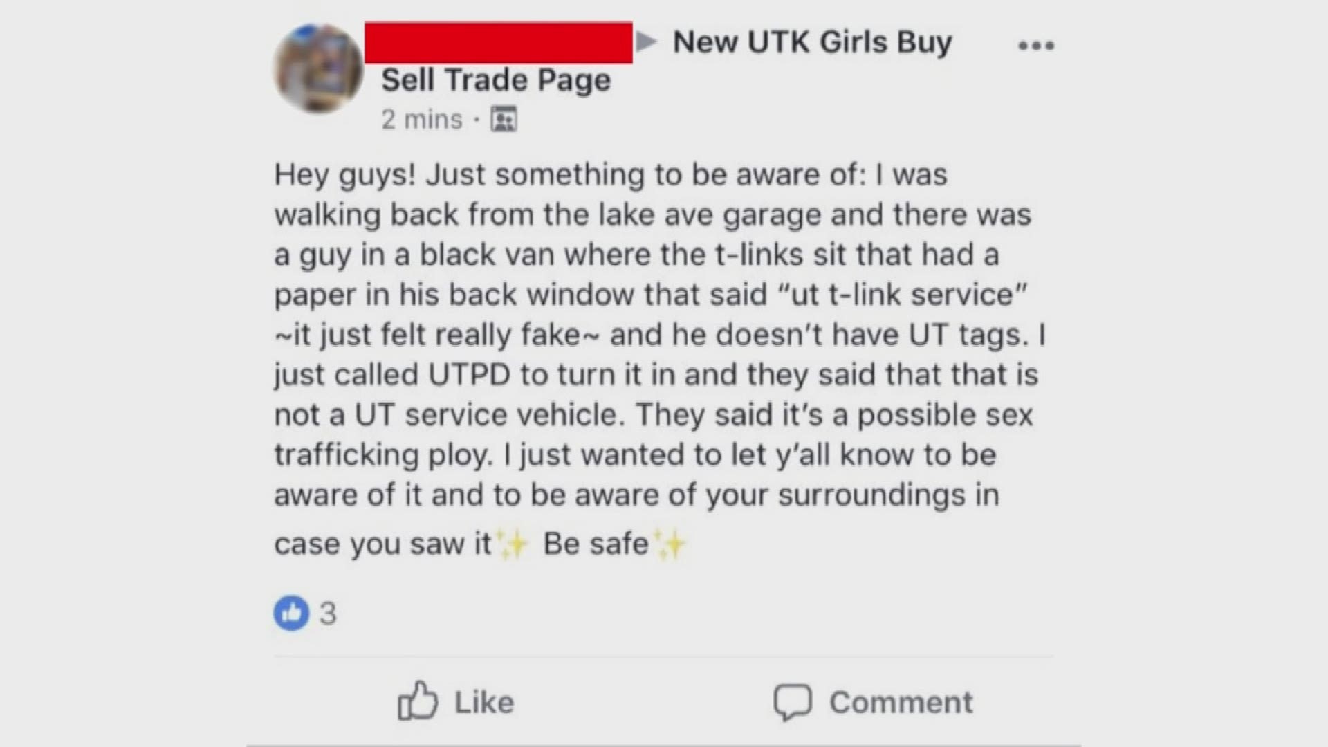 There's concern on the Tennessee campus that a van with a fake sign in the window was pretending to be part of the transportation service. UT says that it was just a temporary vehicle being used while a primary vehicle was out of service.
