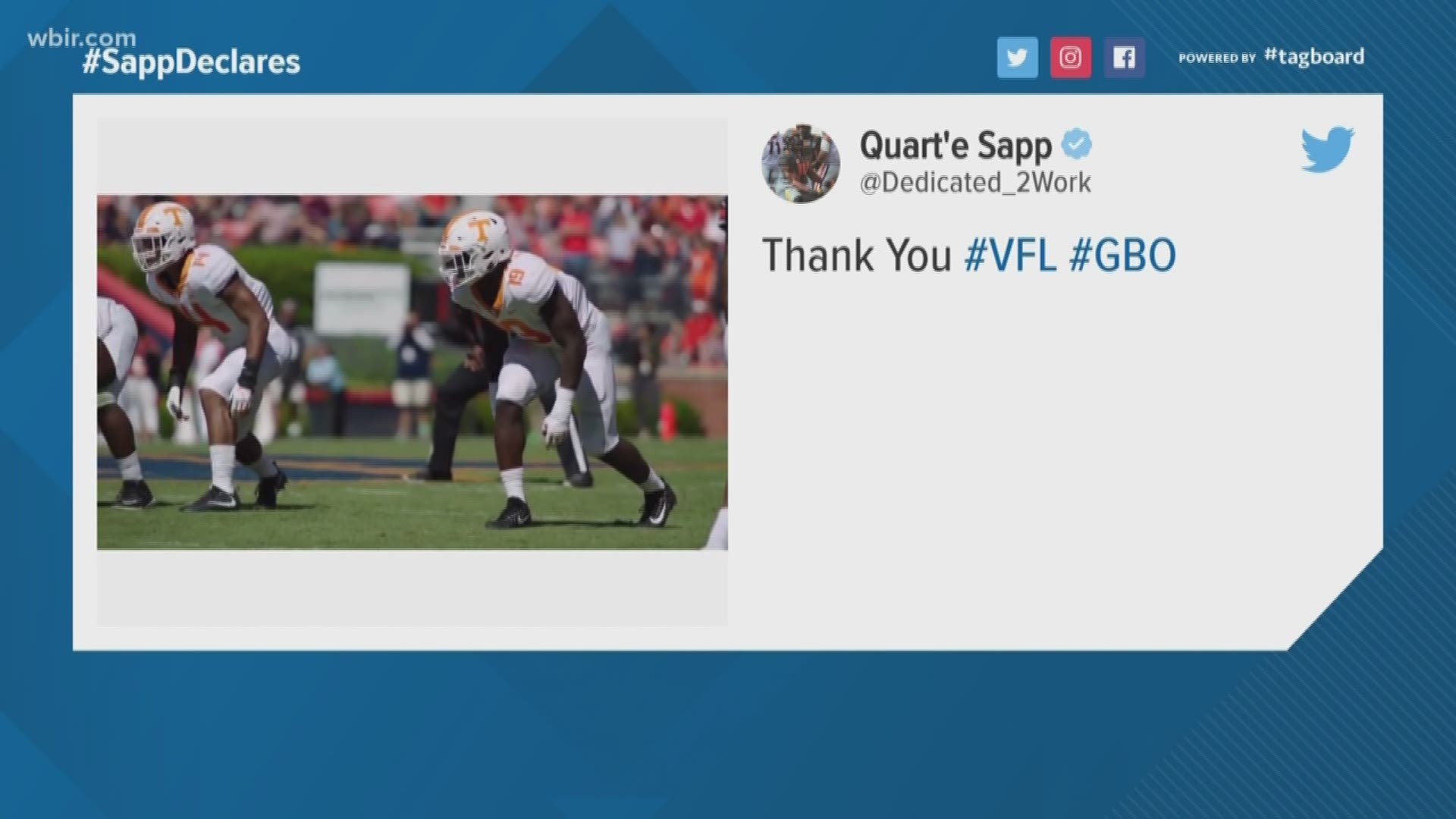 Tennessee linebacker Quart'e Sapp will leave the Vols one year early to enter the NFL Draft.