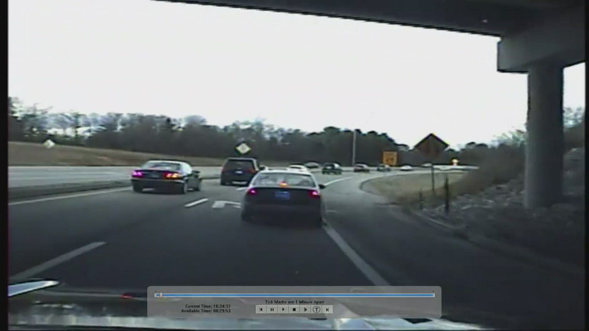 On Jan. 29, THP pursued a driver on a high speed chase from west Knoxville to downtown. This video is from the camera located in the trooper's vehicle.