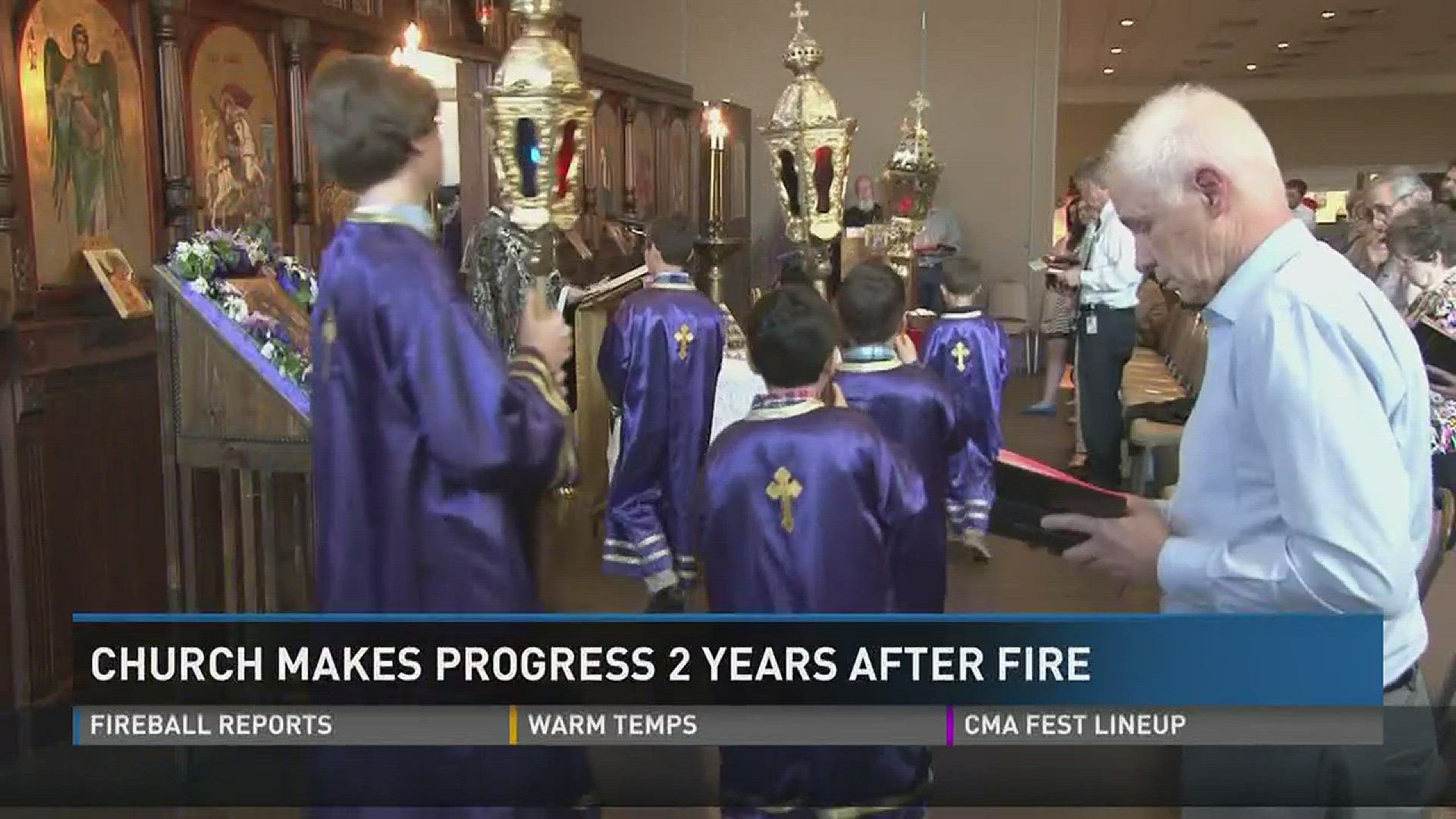 April 12, 2017: Two years after a fire damaged the St. George Greek Orthodox Church, the church held a service to mark the day and look forward to finishing the rebuilding process.