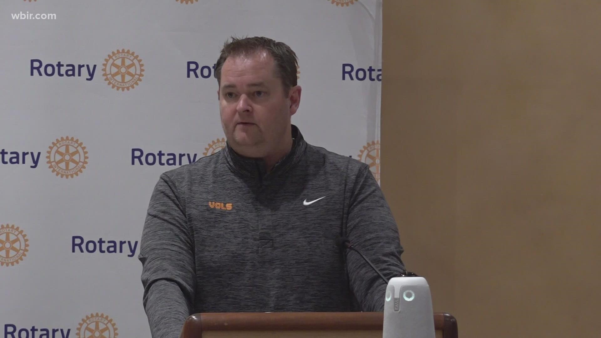 Tennessee's head football coach spoke about leadership and how the Vols are growing in an appearance in downtown Knoxville.