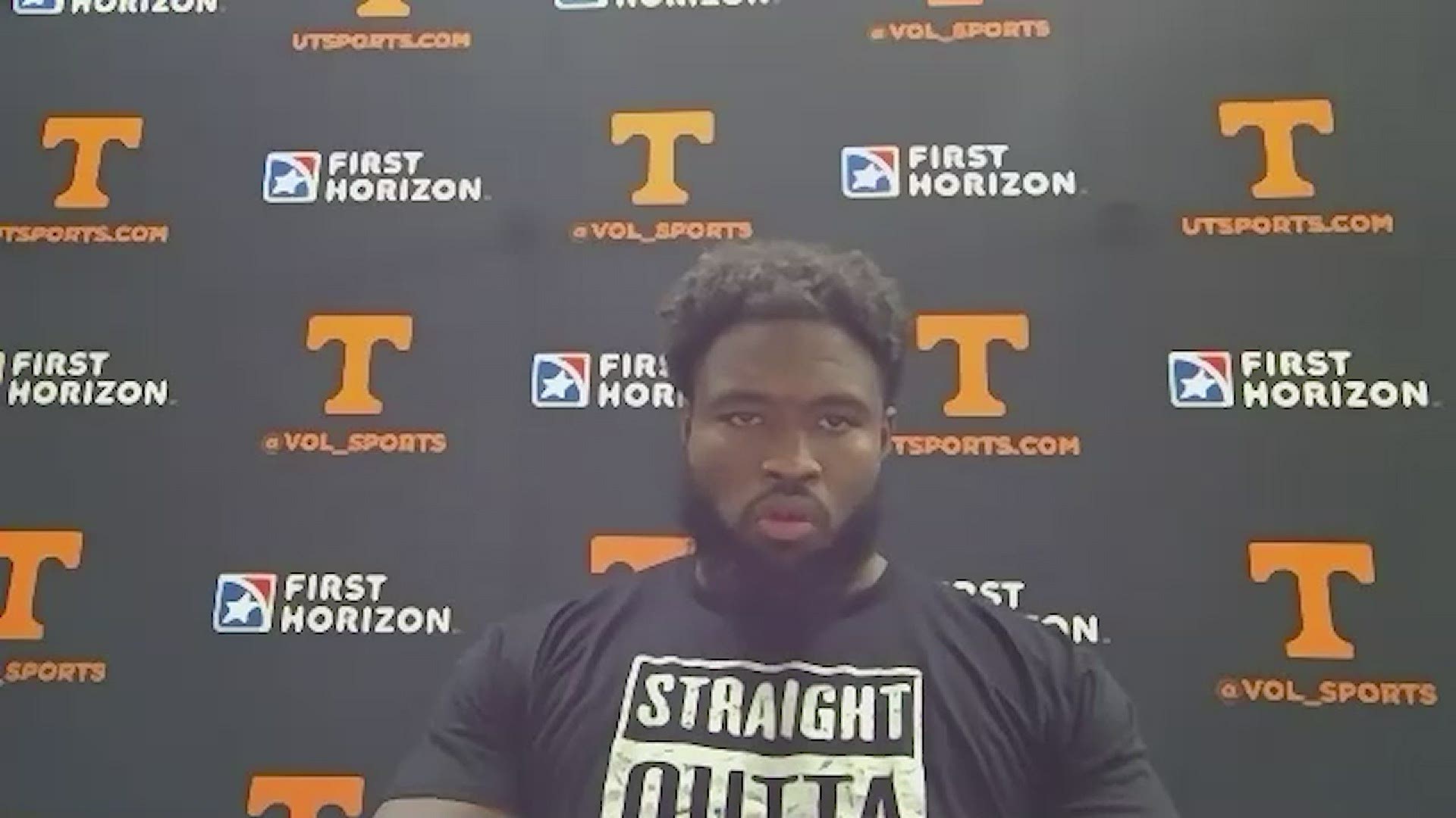 Tennessee defensive lineman Matthew Butler speaks to the media after the team's 30-17 loss to No. 23 Alabama.