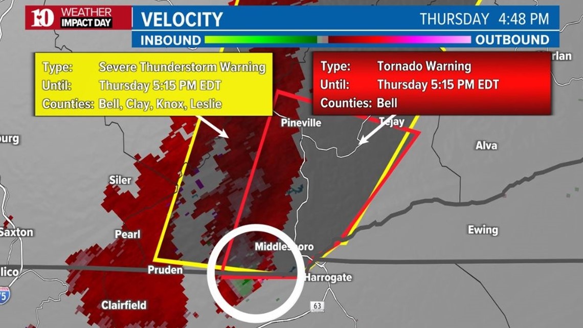 Live Weather Alert: Tornado Warning issued for Bell County, KY until 5:15 p.m. EDT