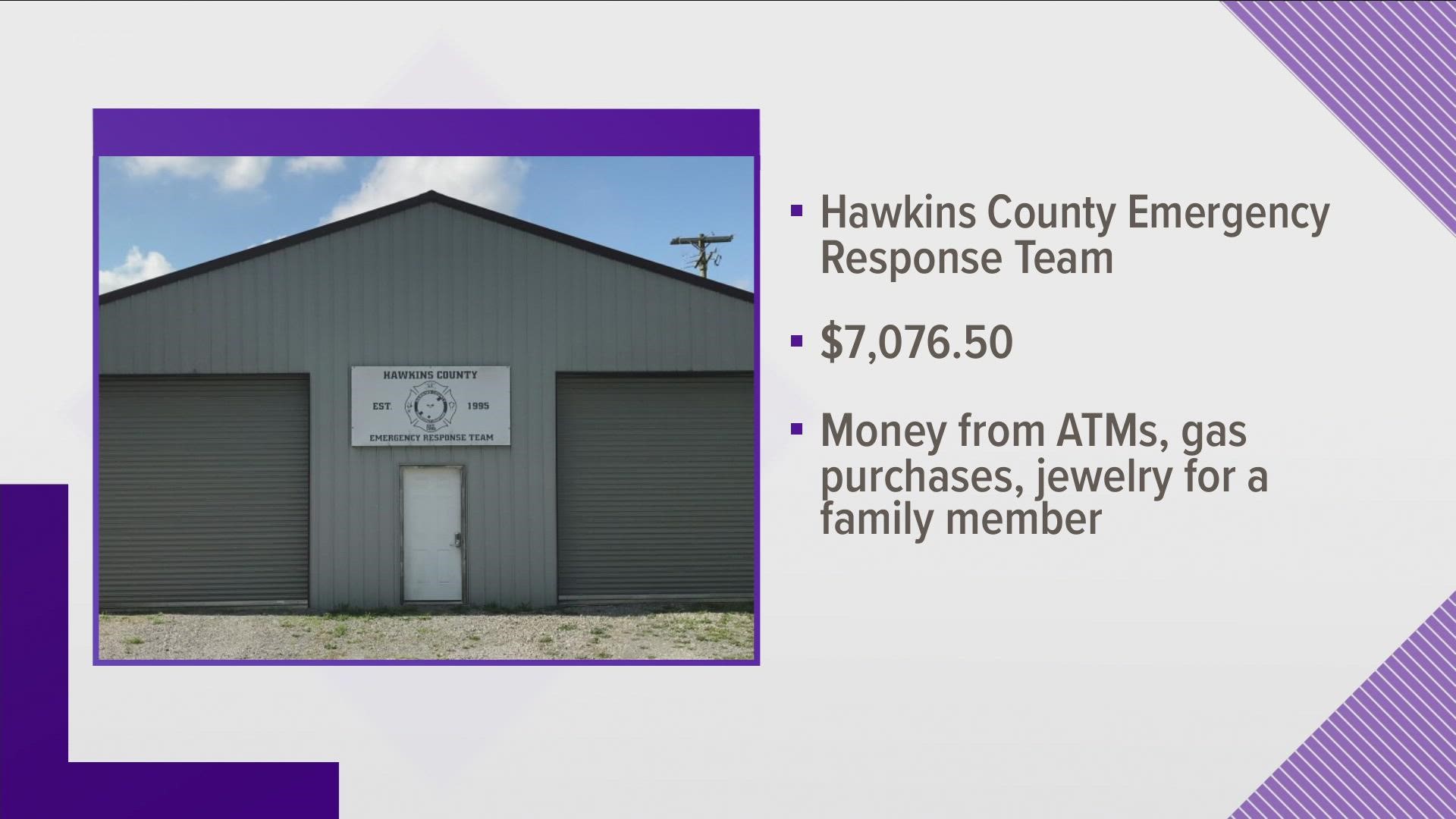 A Hawkins County emergency response team leader pleaded guilty to mishandling more than $7,000 dollars, according to the state comptroller's office.