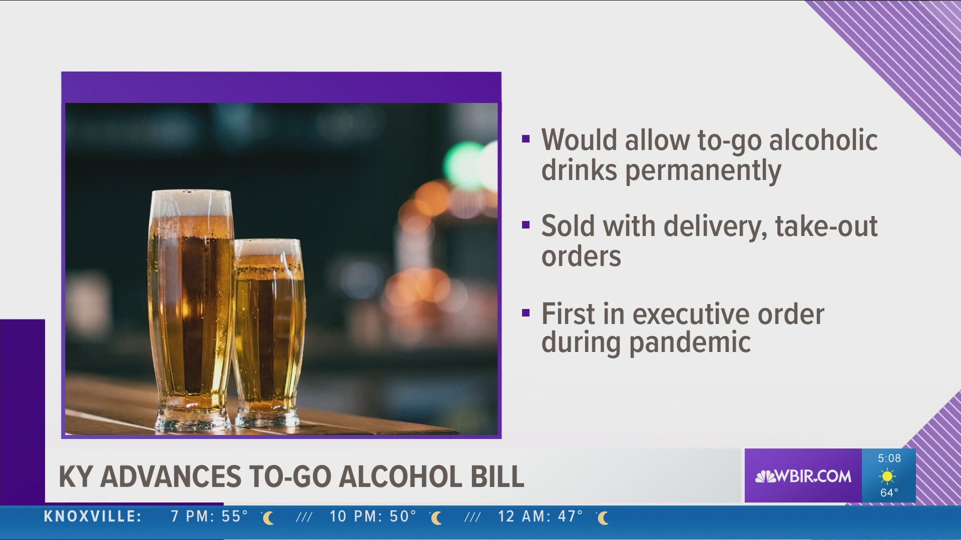 Lawmakers are moving ahead with a bill making "to-go" alcoholic drinks permanent. The state Senate approved it on Monday.