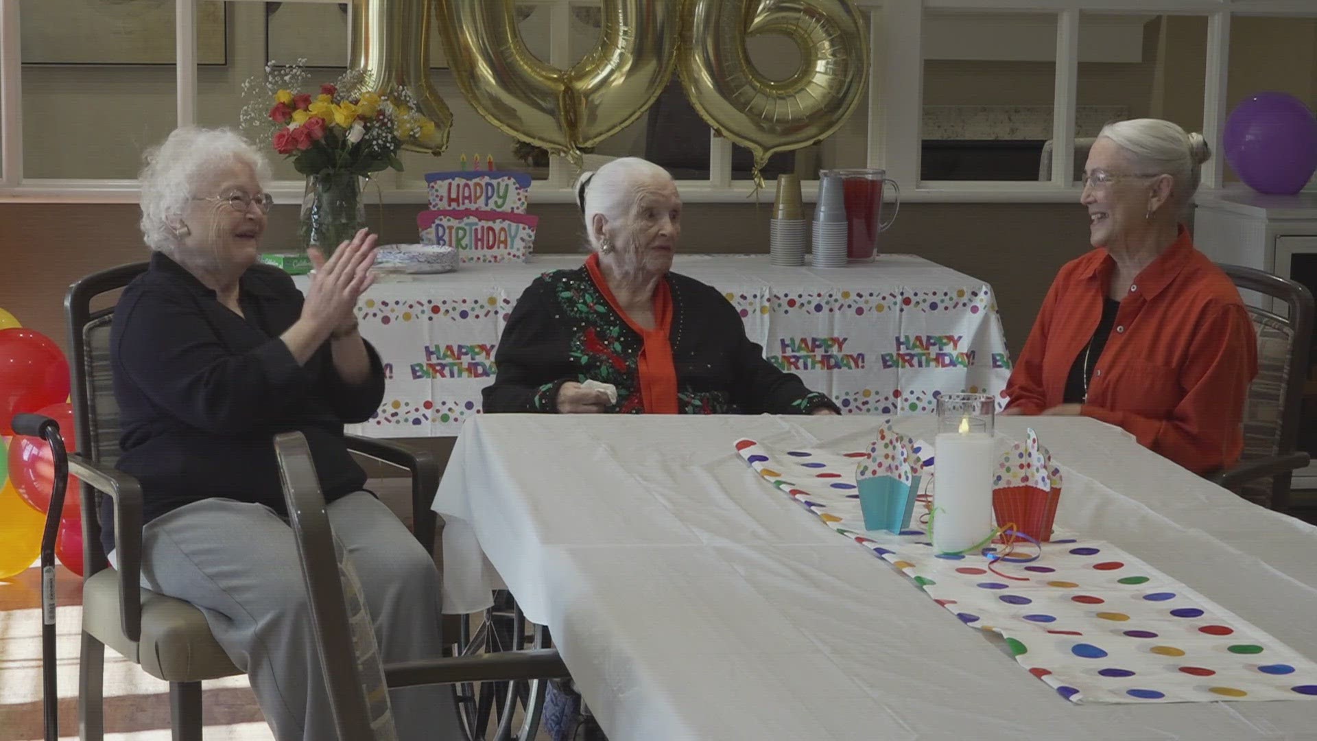 Two of the woman's daughters joined her for her 106th birthday party on Monday.