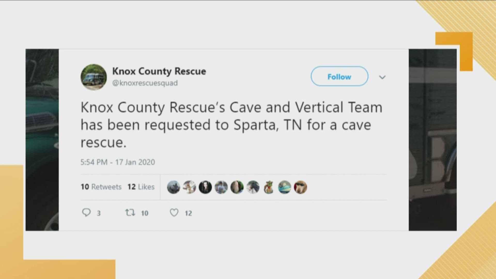 Knox County Rescue said it sent eight members from its vertical rescue team to respond.