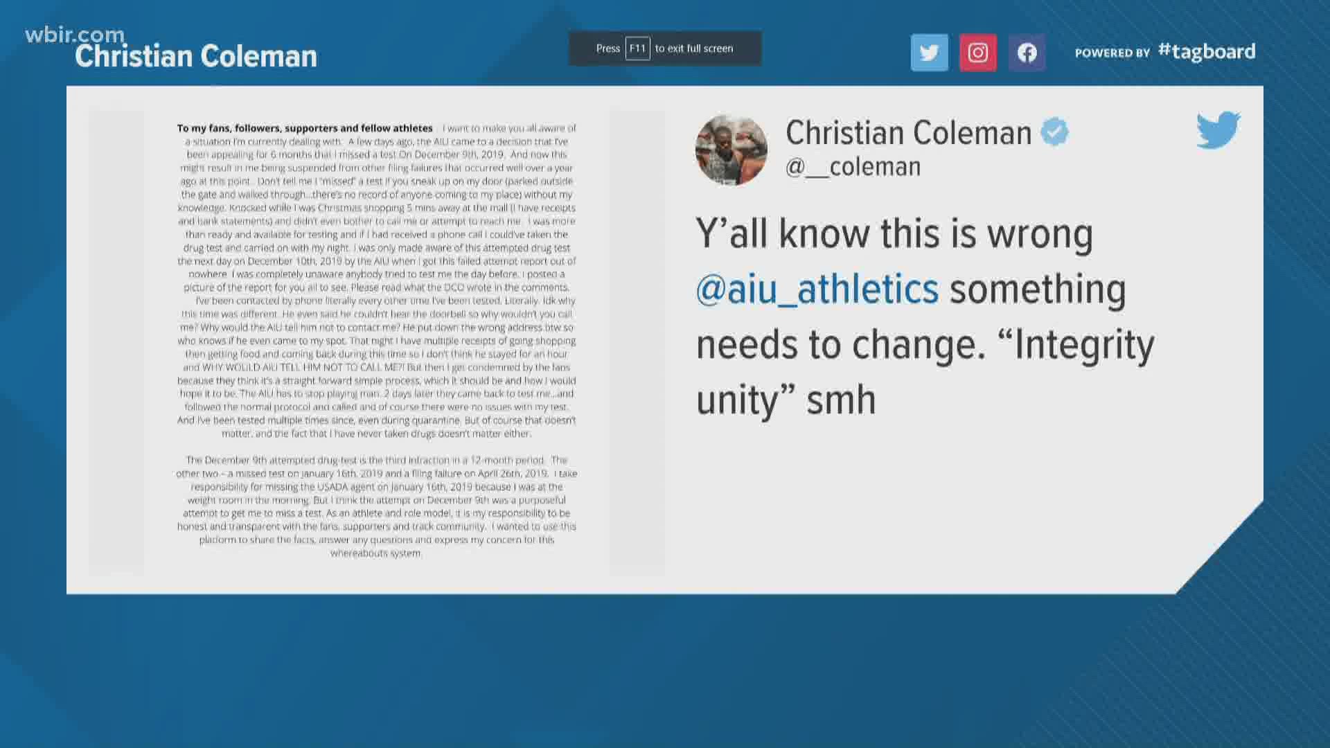 Former UT athlete Christian Coleman is responding to his potential two-year suspension over missed drug tests. He's now appealing.