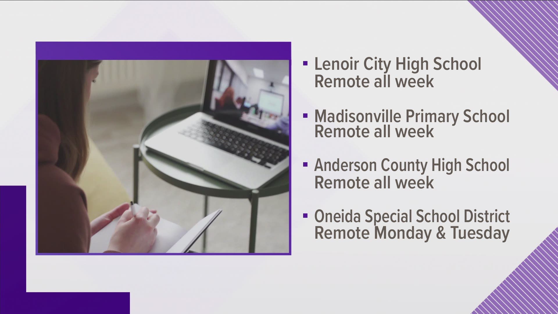 Several schools across East Tennessee are moving to virtual learning for the week after Thanksgiving break.