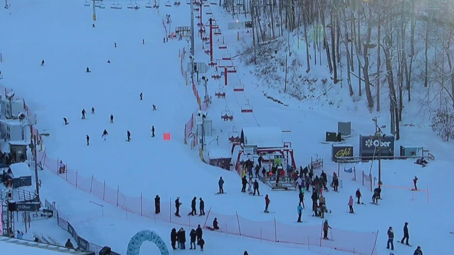 People are taking advantage of the snowfall with skiing in Gatlinburg, 