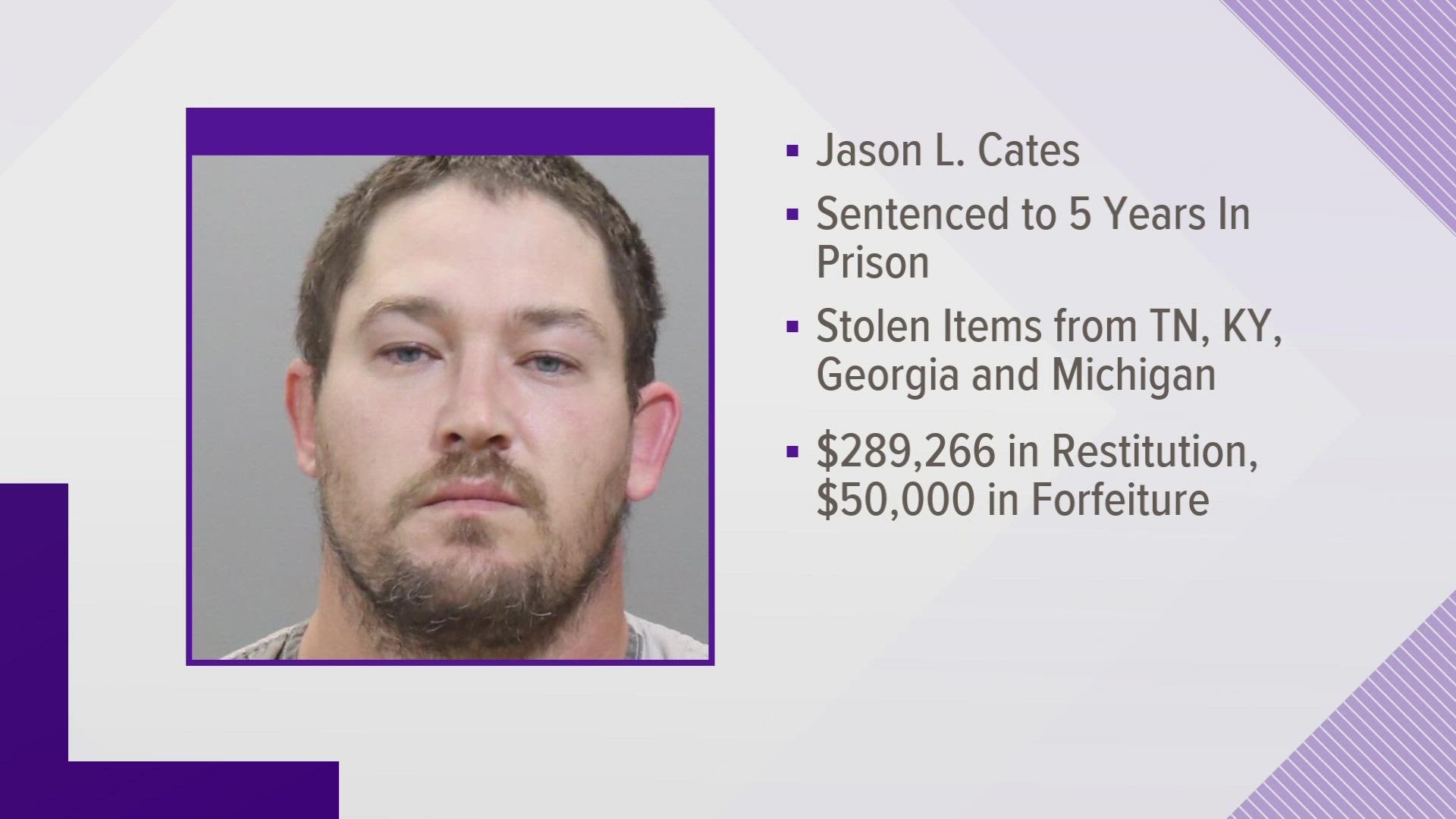 Jason Cates burglarized multiple sports card businesses in multiple states, according to the Eastern Kentucky District of the U.S. Attorney's Office.