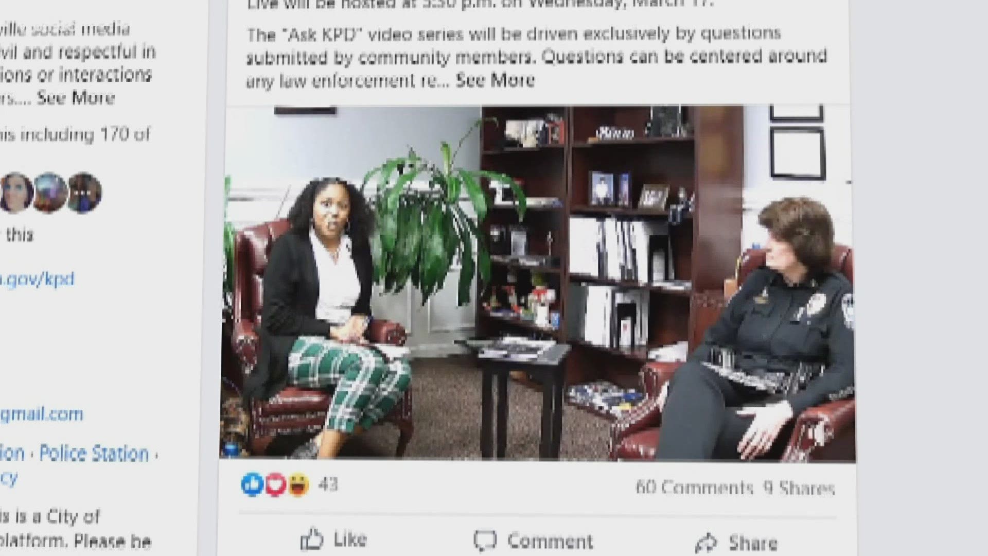 Wednesday evening, the Knoxville Police Department hosted its first "Ask KPD" event on Facebook Live.