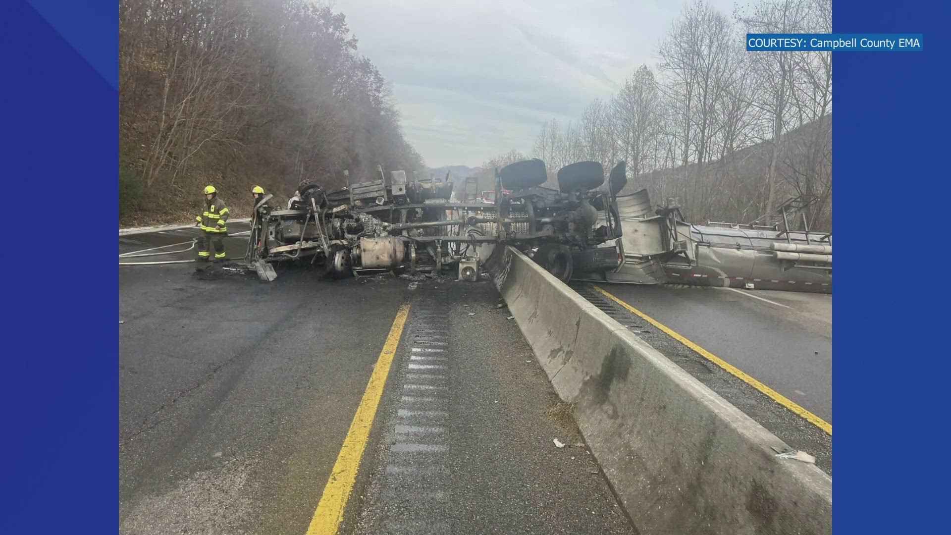 The Tennessee Department of Transportation said the overturned tractor was reported at around 3:32 p.m. Eastern Time, near Jellico.