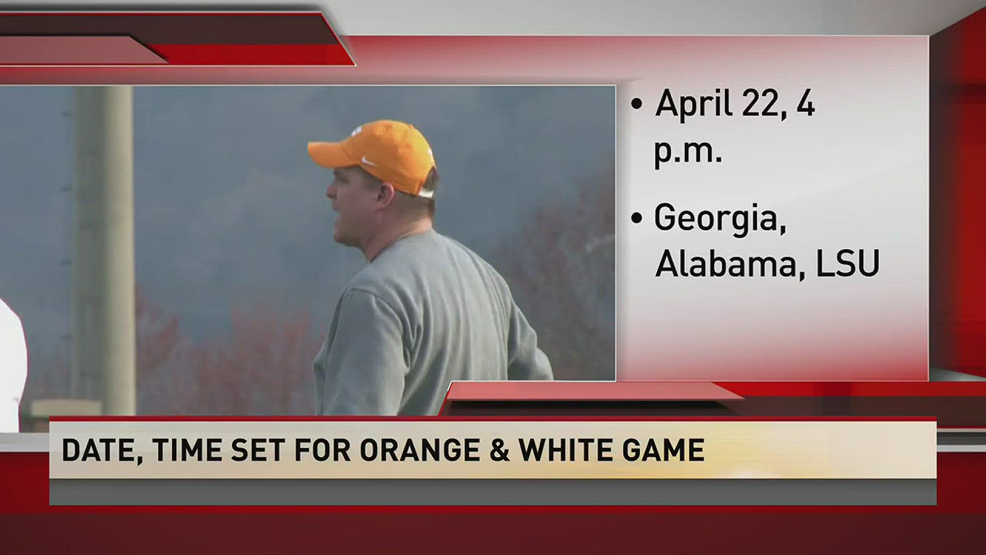 The SEC Network will televise the Vols' annual spring game at Neyland Stadium on April 22 at 4 p.m. ET.