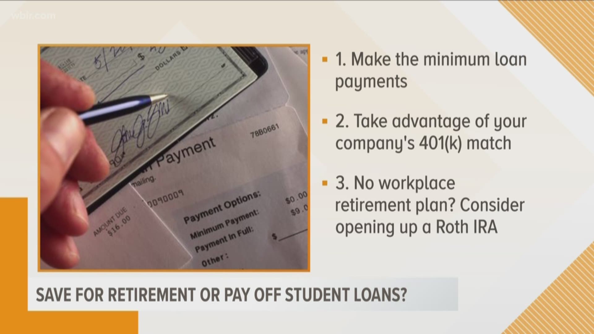 Money Man Paul Fain breaks down the tough decision between saving for retirement or paying off student loans.