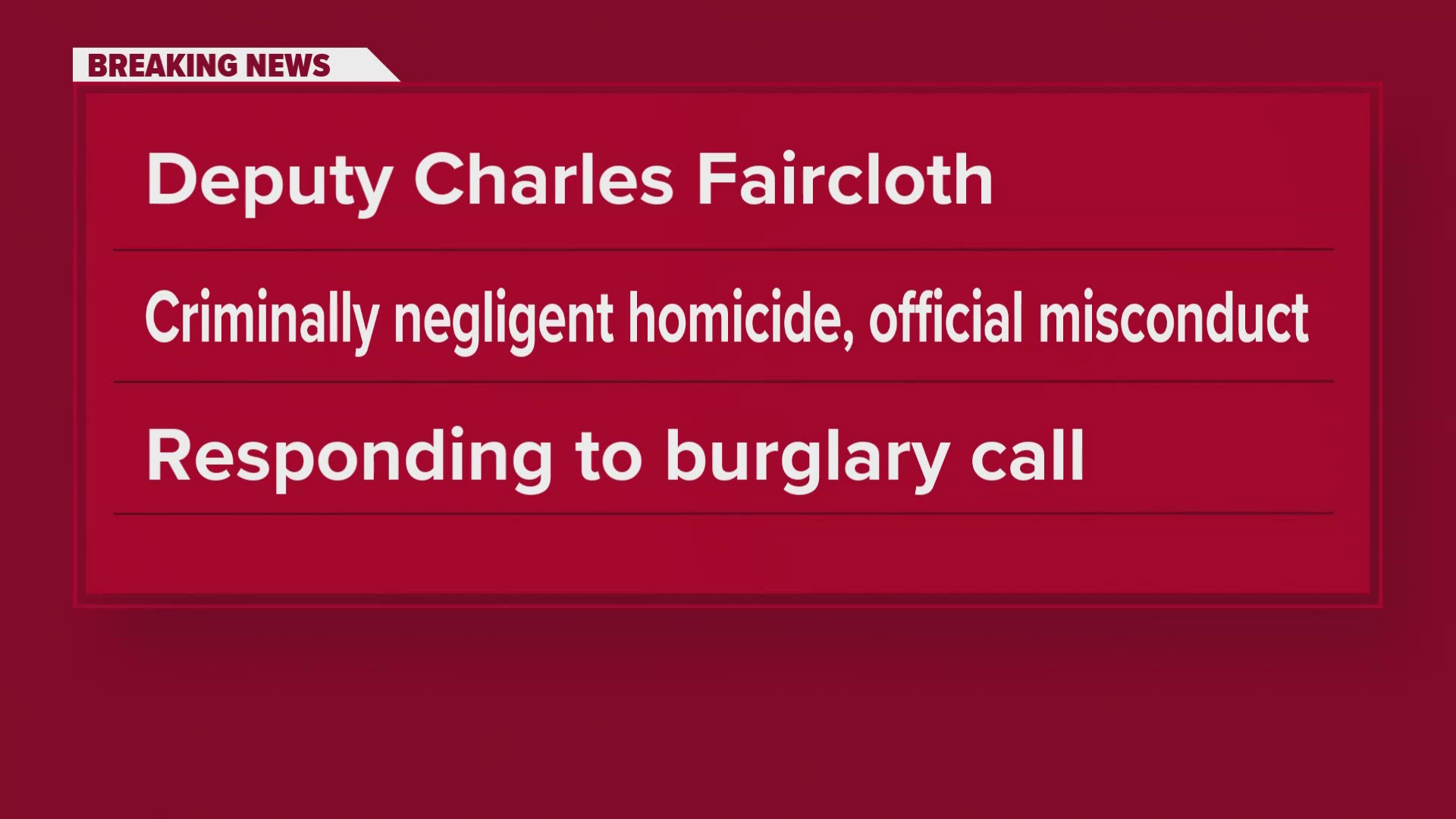 The deputy, Charles Faircloth, is accused of shooting and killing John Cox while responding to a burglary call at a Harriman home.