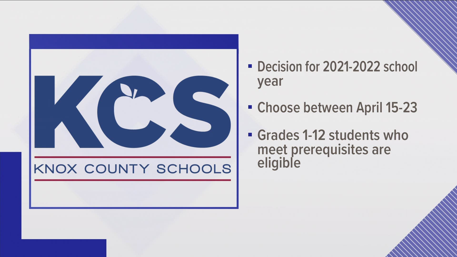 Knox County Schools will offer both in-person and virtual classes next year, but families' decisions will last for the whole school year.