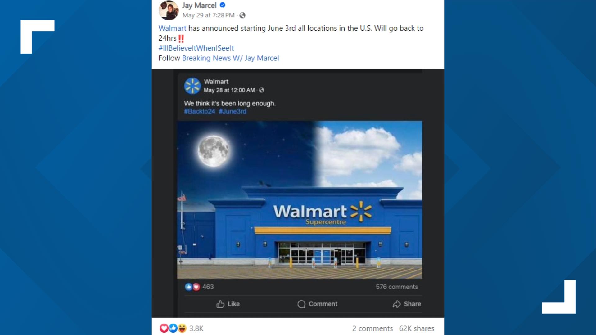 Is Walmart open 24 hours a day?