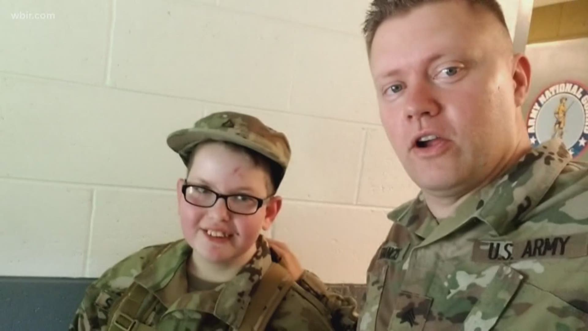 Ashton Settle, 13, has Prader-Willi Syndrome and always wanted to serve in the National Guard. A recruiter friend and a Rockwood unit made his dream came true.