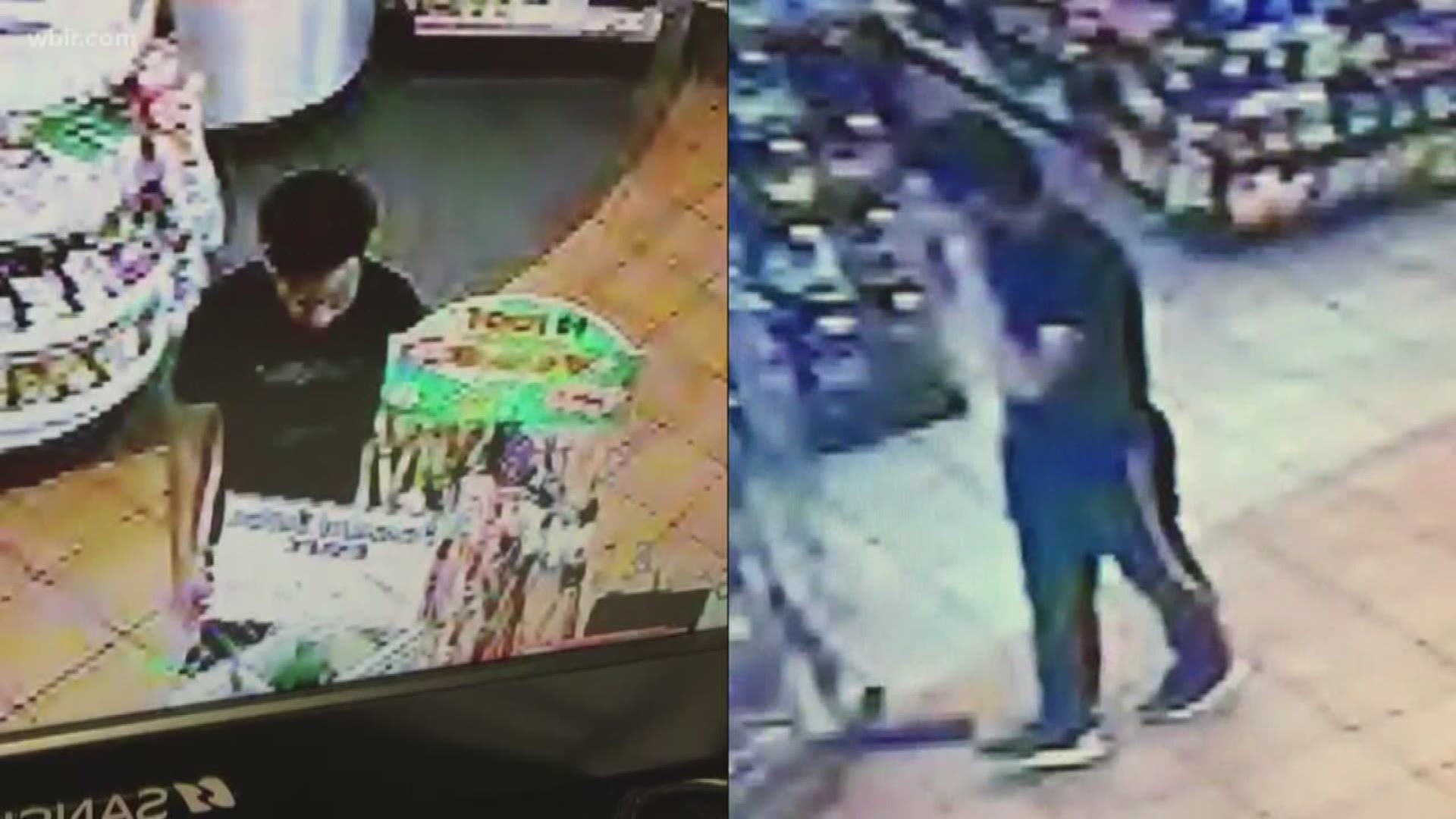 Blount County authorities are still searching for two men who robbed a store at gunpoint. The sheriff's office says the men you see in this surveillance video robbed La Lupita on East Broadway last night.