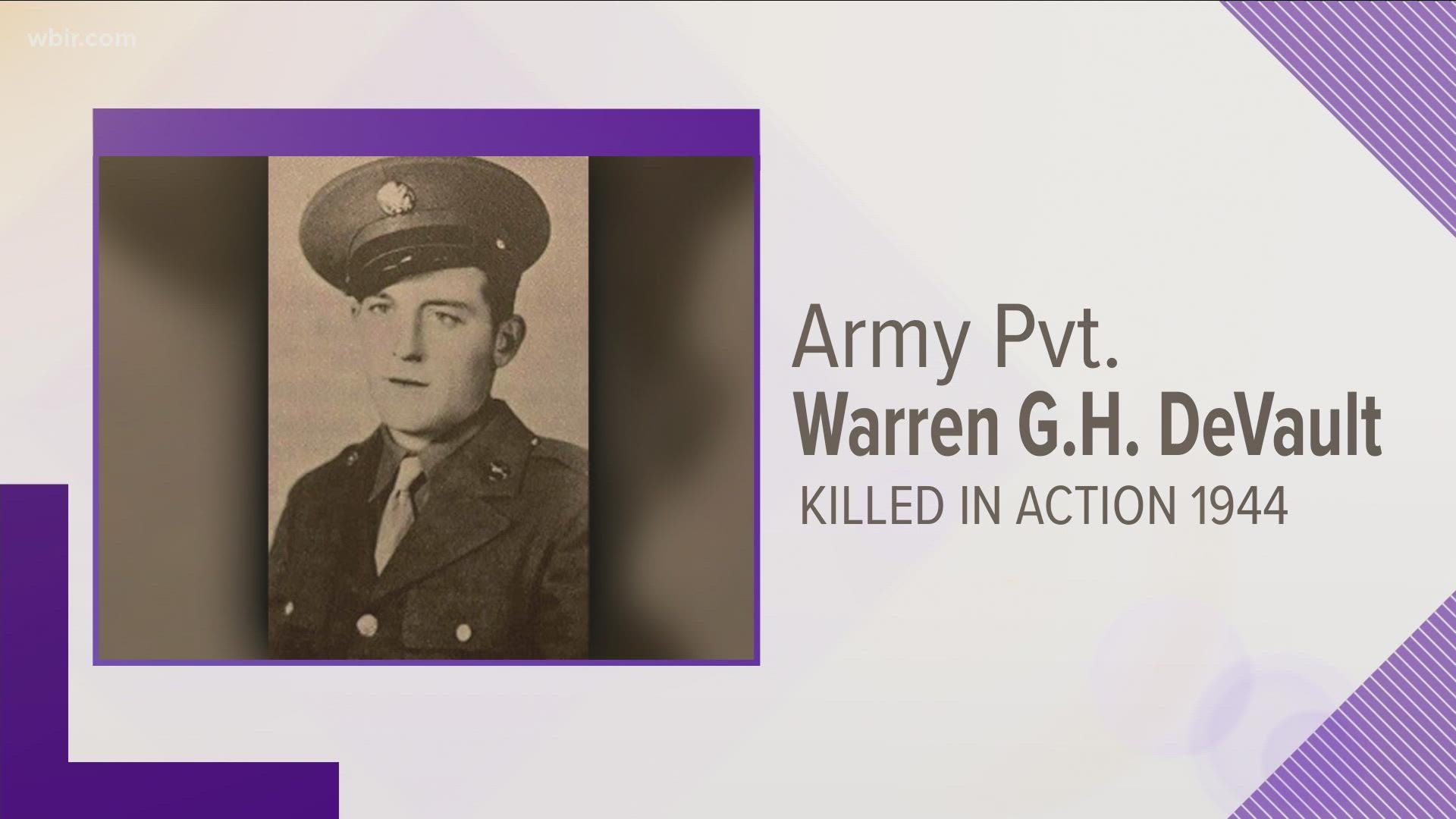 The remains of a soldier killed during World War II are returning to Tennessee. Army Pvt. Warren G.H. DeVault will be buried Saturday in Dayton.