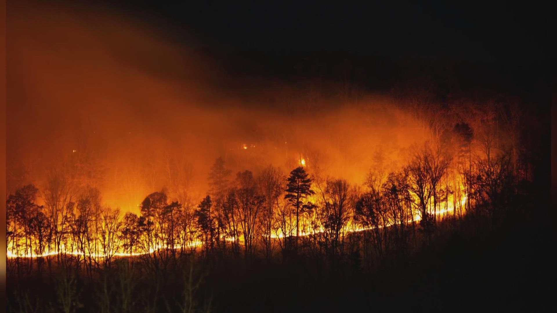 A wildfire burned atop Roane Mountain Wednesday night and was visible across Rockwood. Crews said it was not threatening any structures.