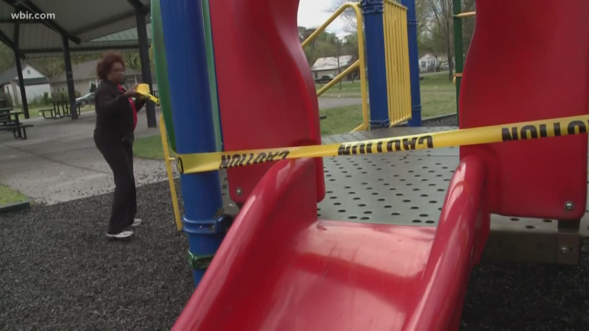 The city has put up caution tape to remind Knoxvillians they're not supposed to use playground equipment or courts while coronavirus cautions are in place.