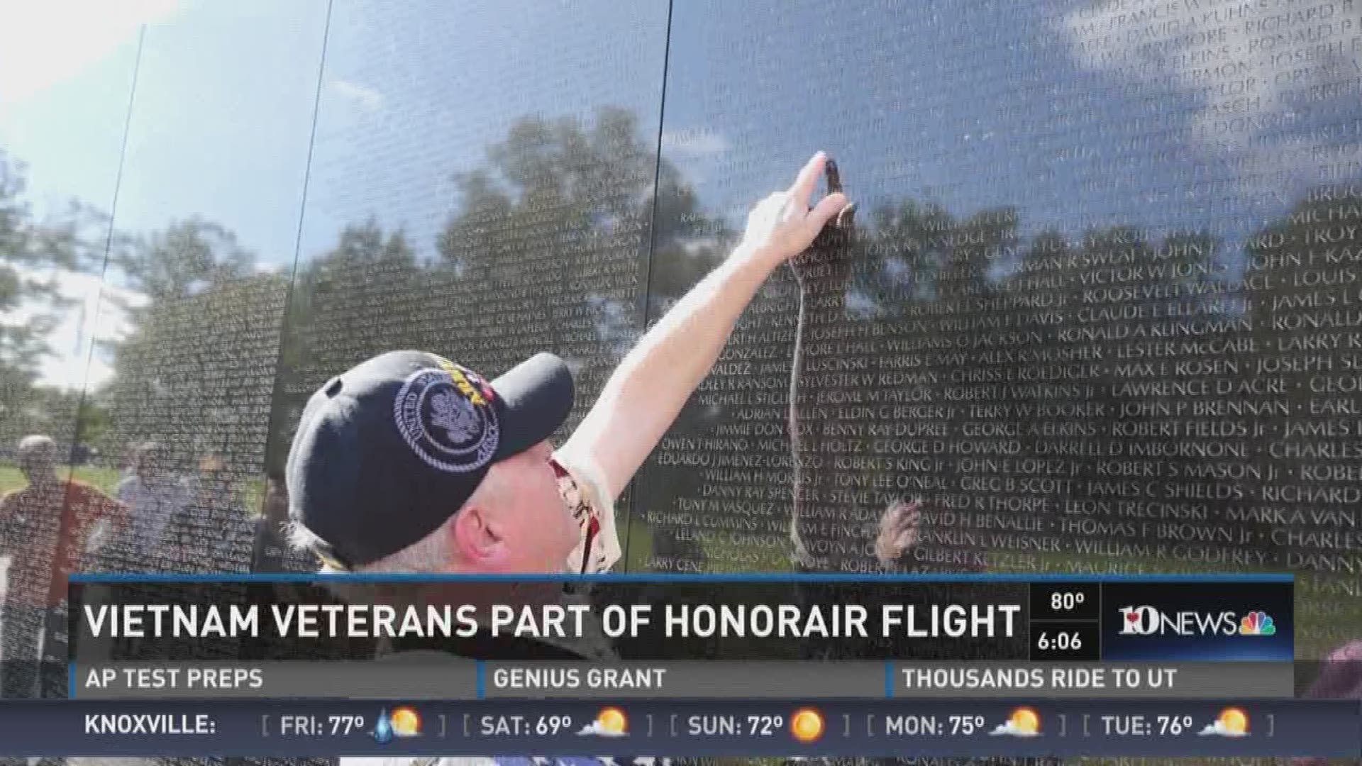 Vernon Bruner and Mike Crawford, Vietnam War vets, traveled to DC on an HonorAir flight to pay respects to their fellow servicemembers, some of whom didn't make it. Oct. 8, 2015