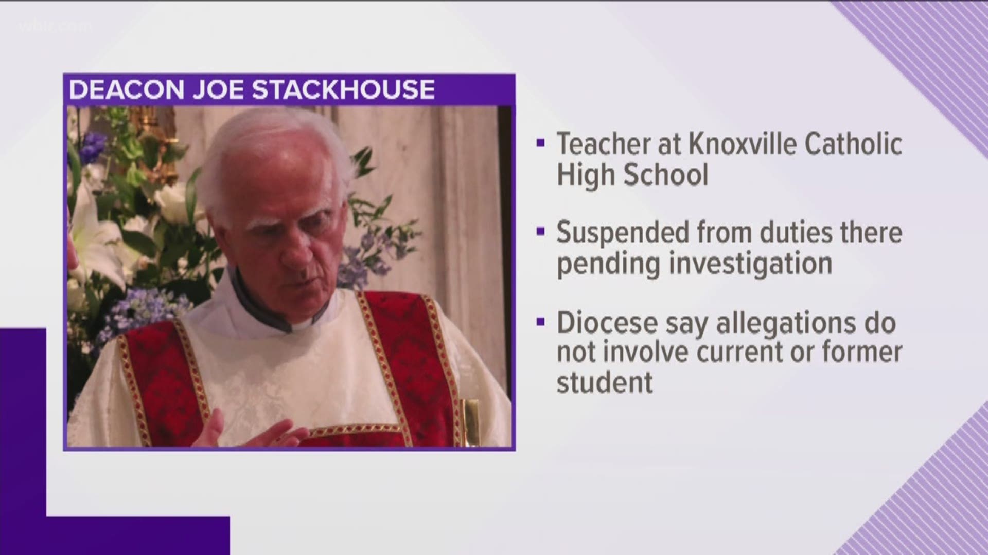 The Knoxville Catholic Diocese says it has suspended one of its deacons. He is under investigation after facing an accusation of inappropriate behavior with a child.