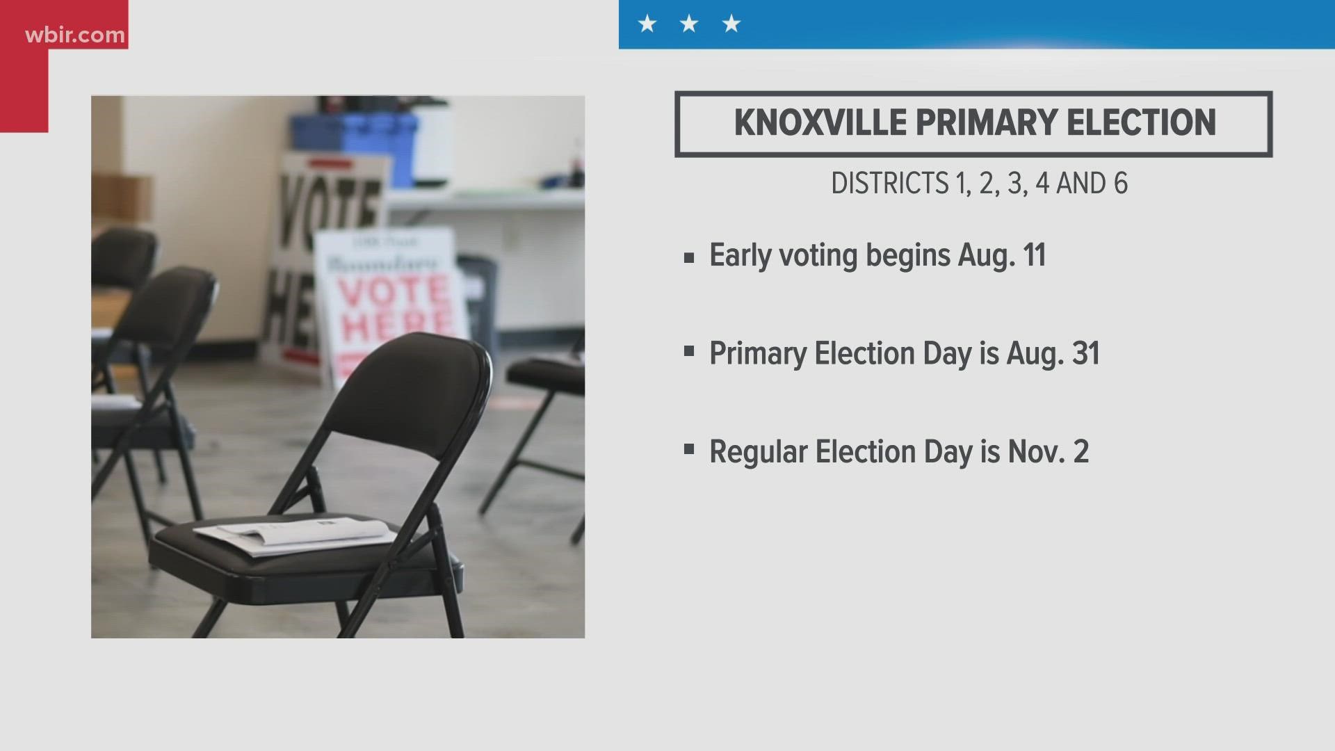 primary voting starts August 11. Then in November  Knoxville voters will choose whether to keep or replace five city council representatives.