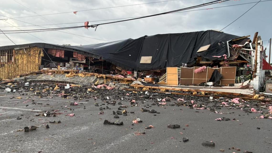 The National Weather Service said an EF-0 tornado touched down in New Tazewell Friday evening, severely damaging Duncan Lumber Inc.
