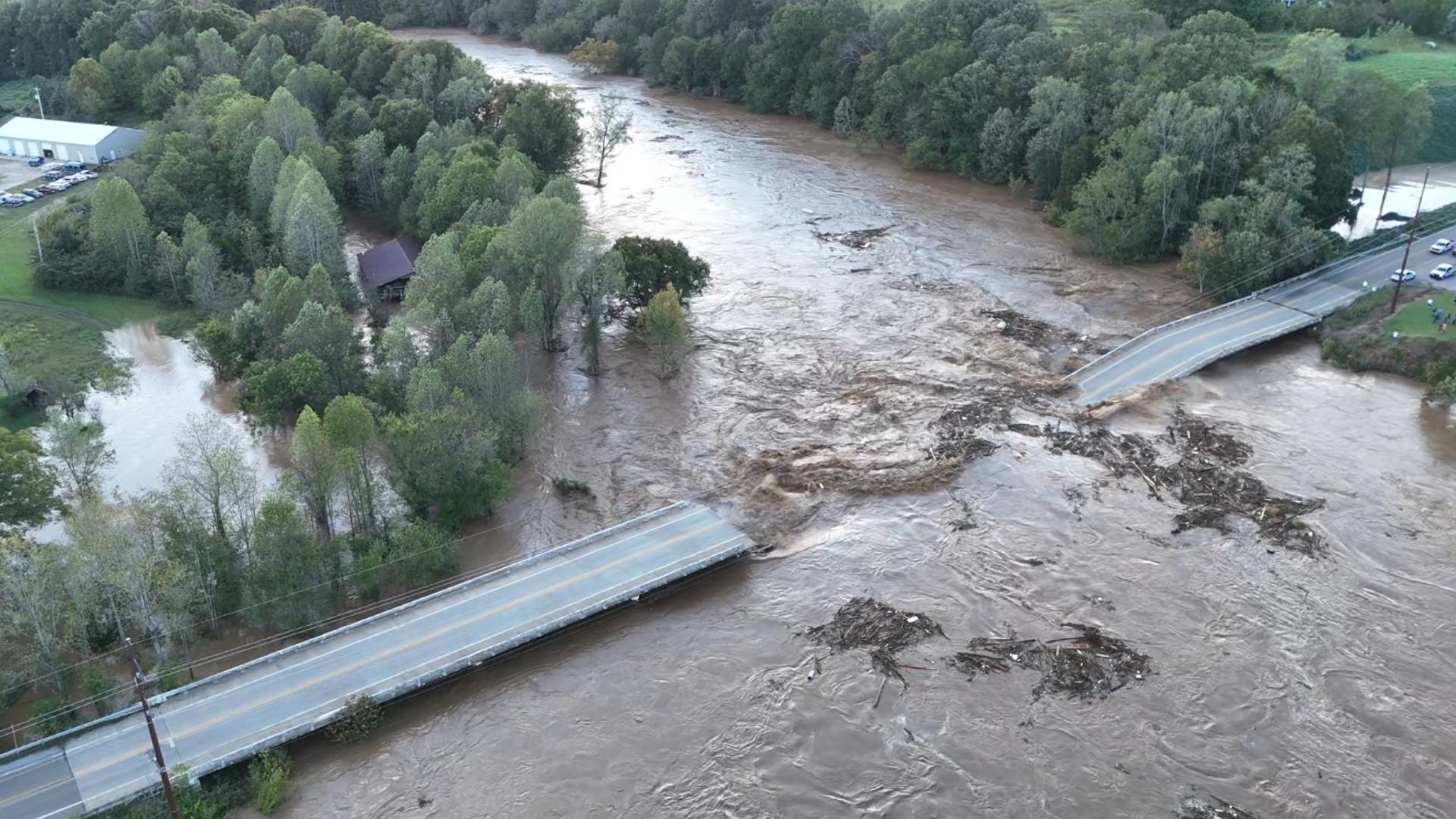 Drone video shows Greene County bridge collapse Friday | wbir.com