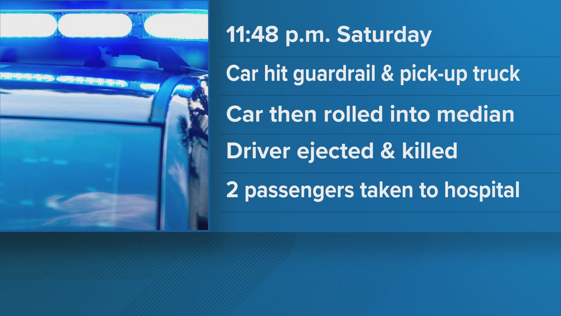 Police said alcohol and marijuana were found near the car, saying none of the occupants appeared to be wearing a seatbelt.