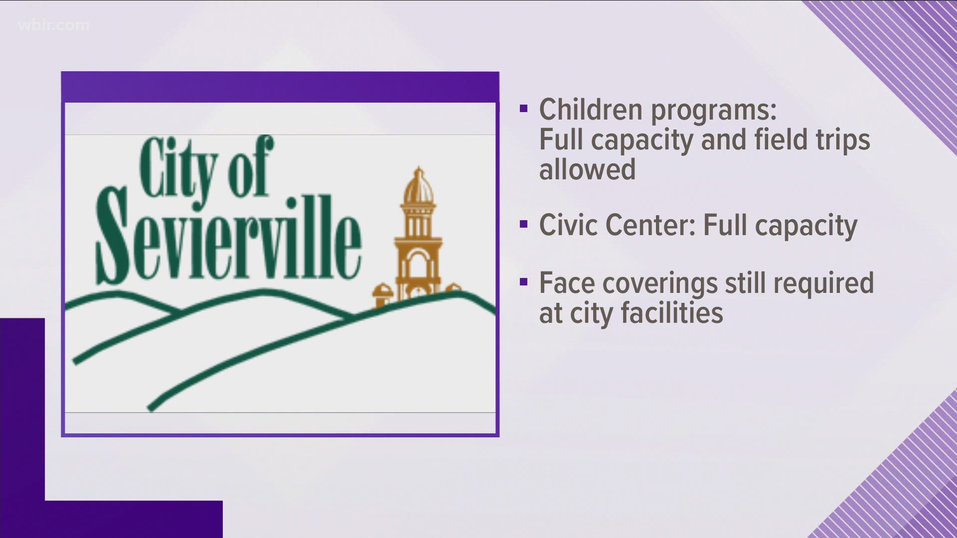 The Civic Center will operate at full capacity, and children programs will now operate at full capacity.