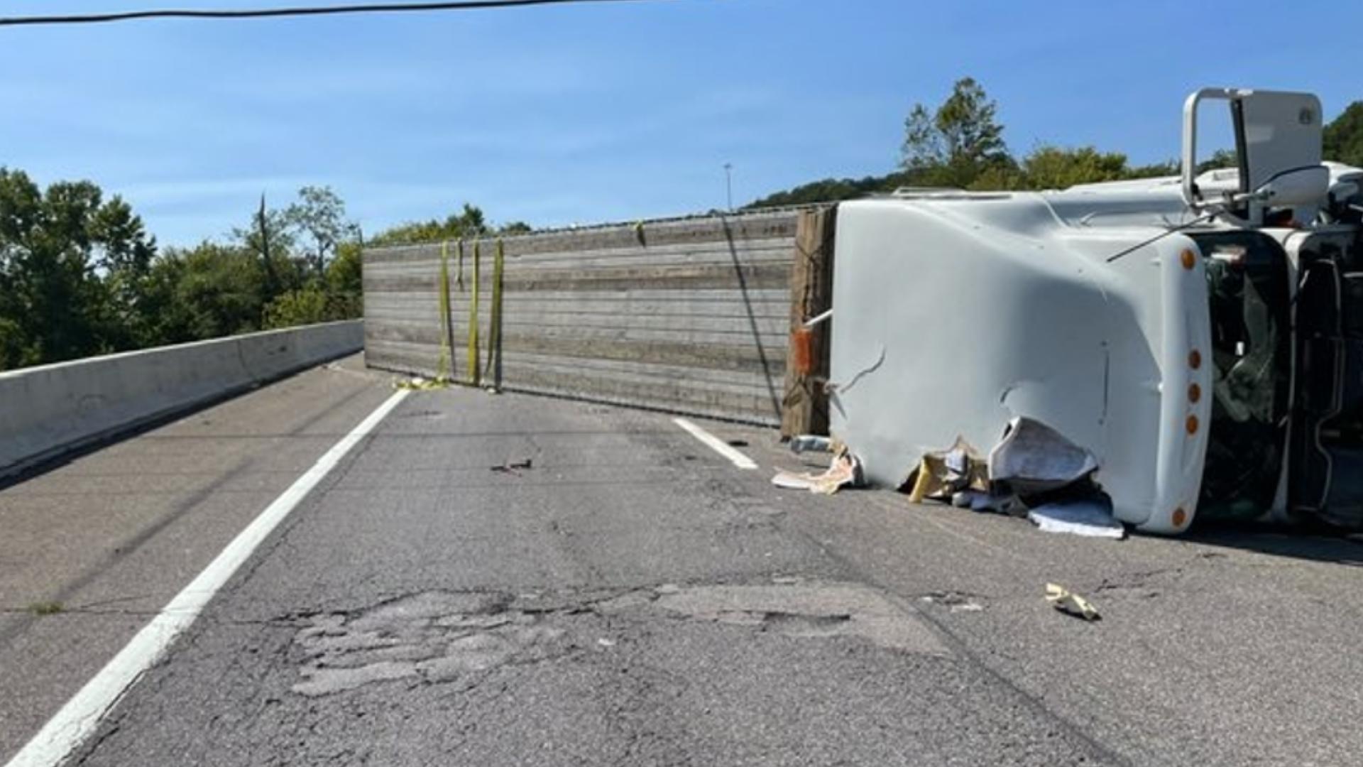 TDOT I40 East closed near Kingston after tractortrailer overturns